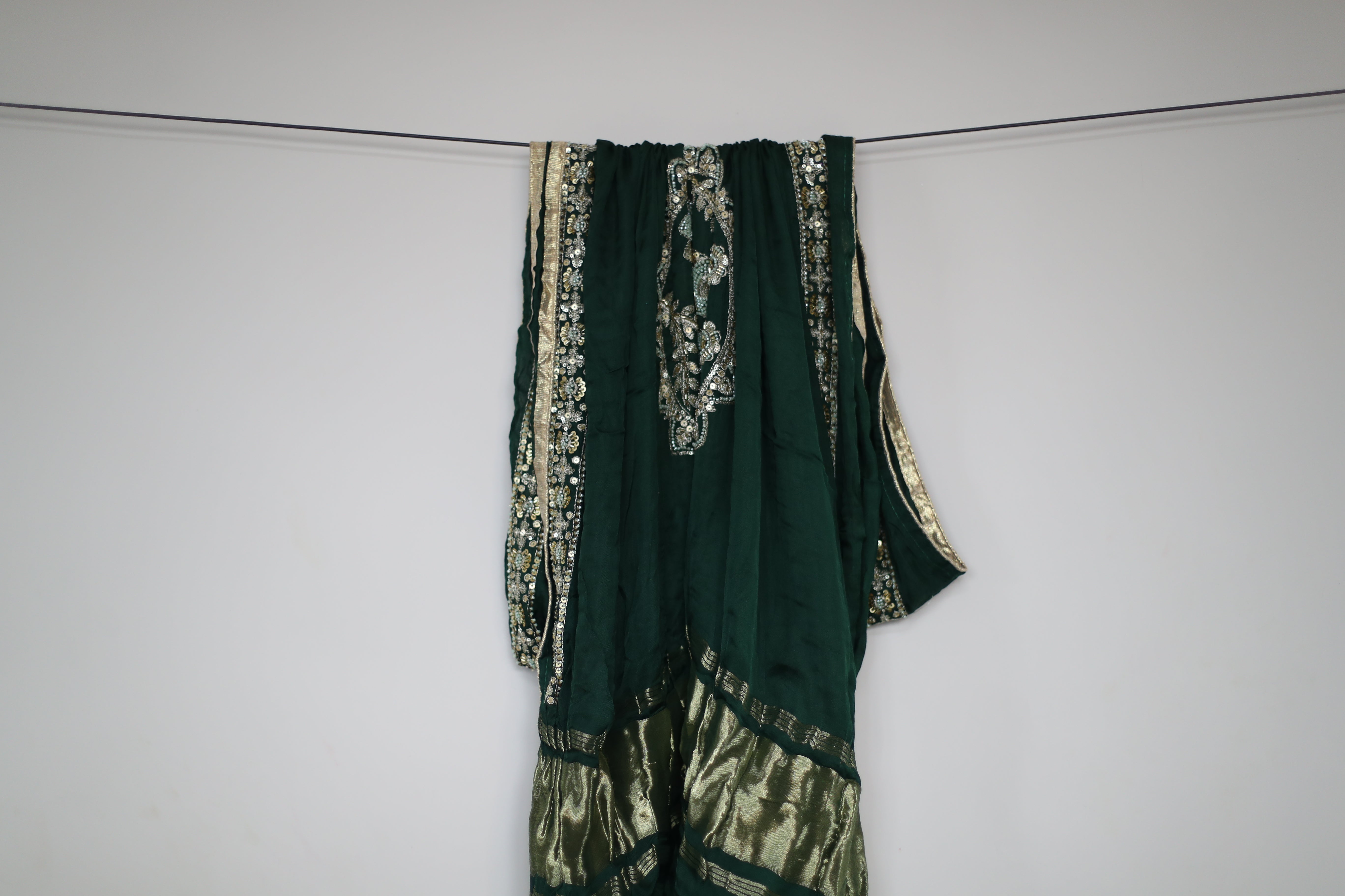 Gaji Vintage Pearl & Cutdana Work Dupatta - Green