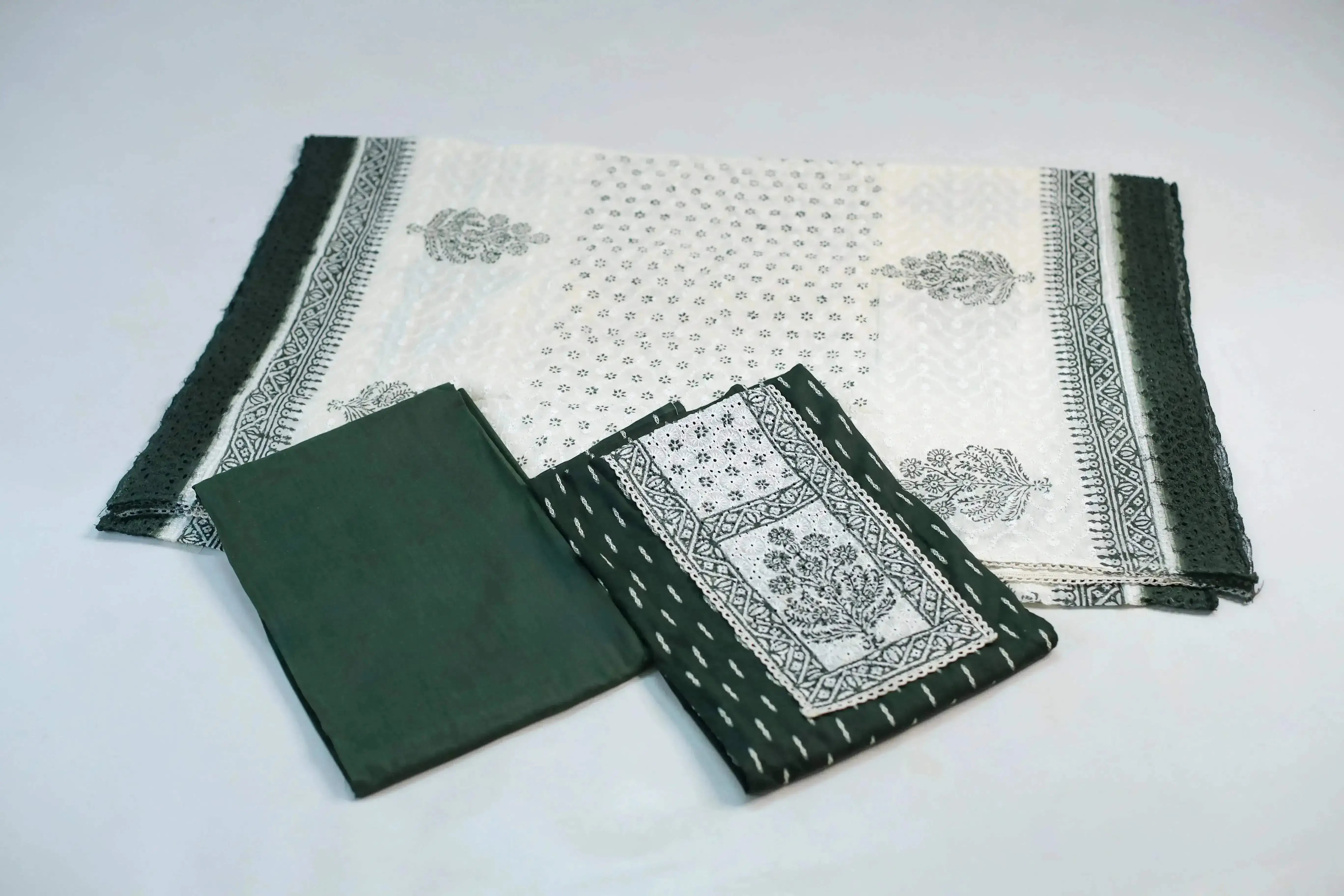 Cotton Woven Unstitched Suit With Lucknowi Dupatta - M'Foks