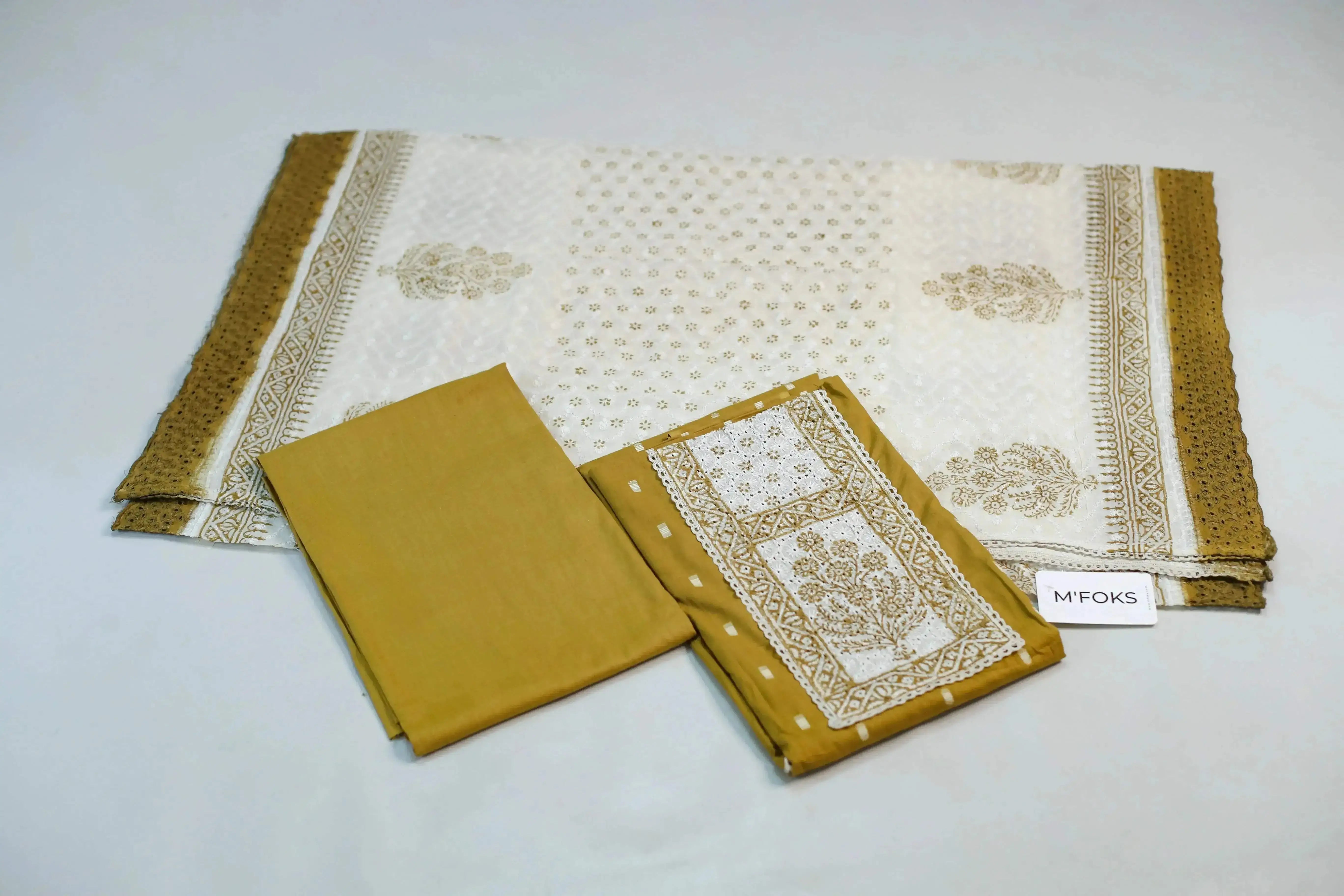 Cotton Woven Unstitched Suit With Lucknowi Dupatta - M'Foks