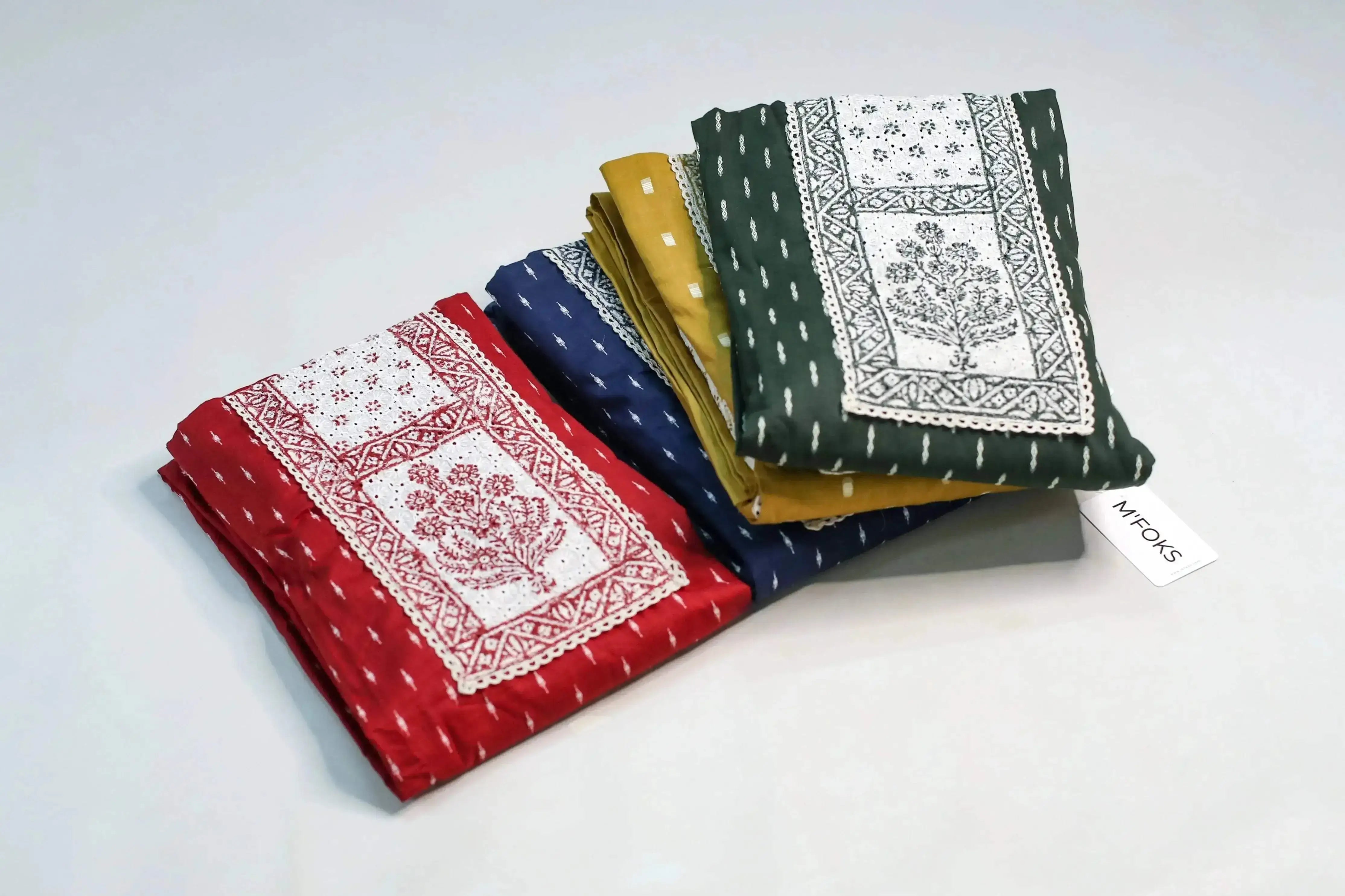 Cotton Woven Unstitched Suit With Lucknowi Dupatta - M'Foks