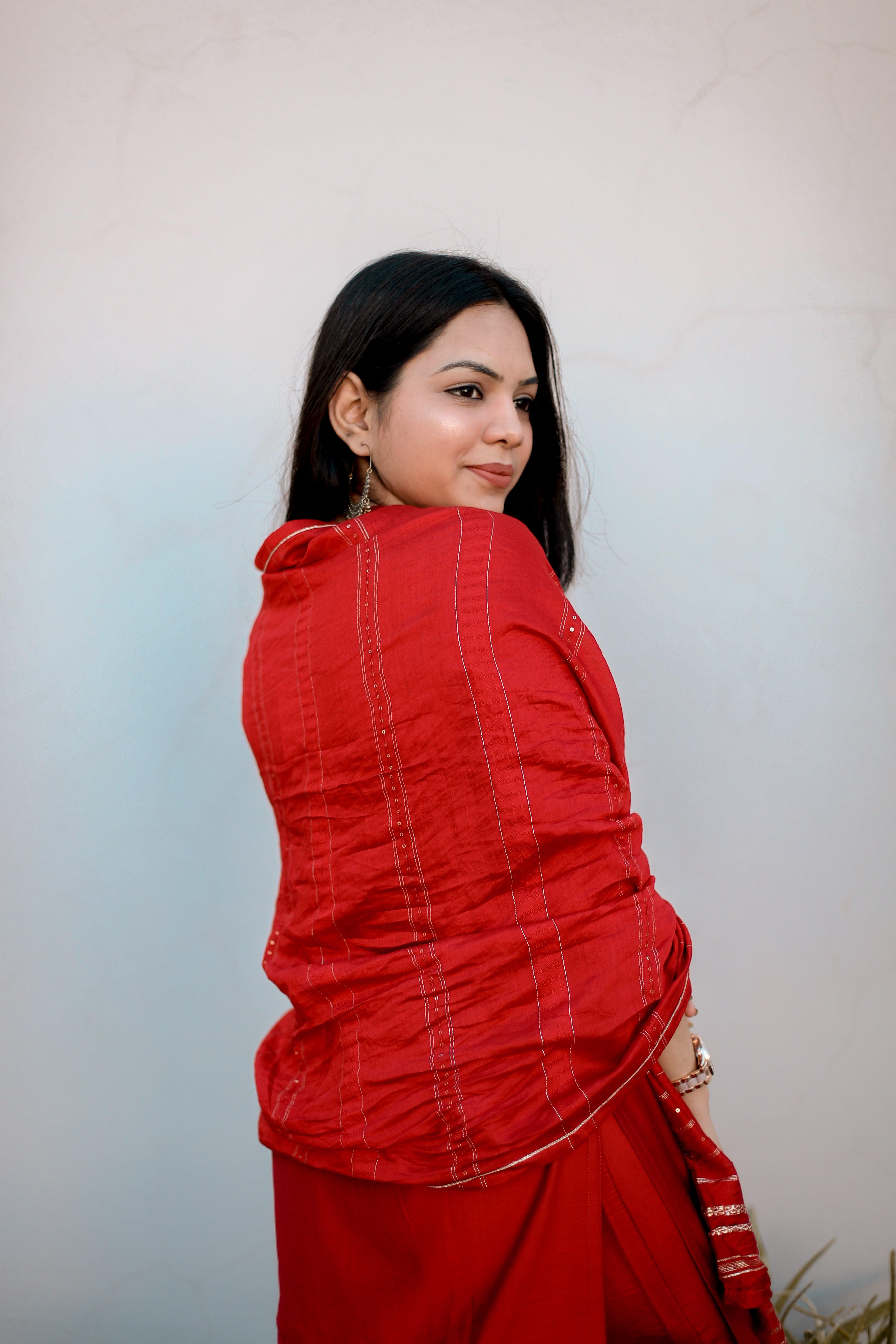 Ruby Elegance : Vintage-inspired Muslin Silk Sharara Outfit by M'Foks