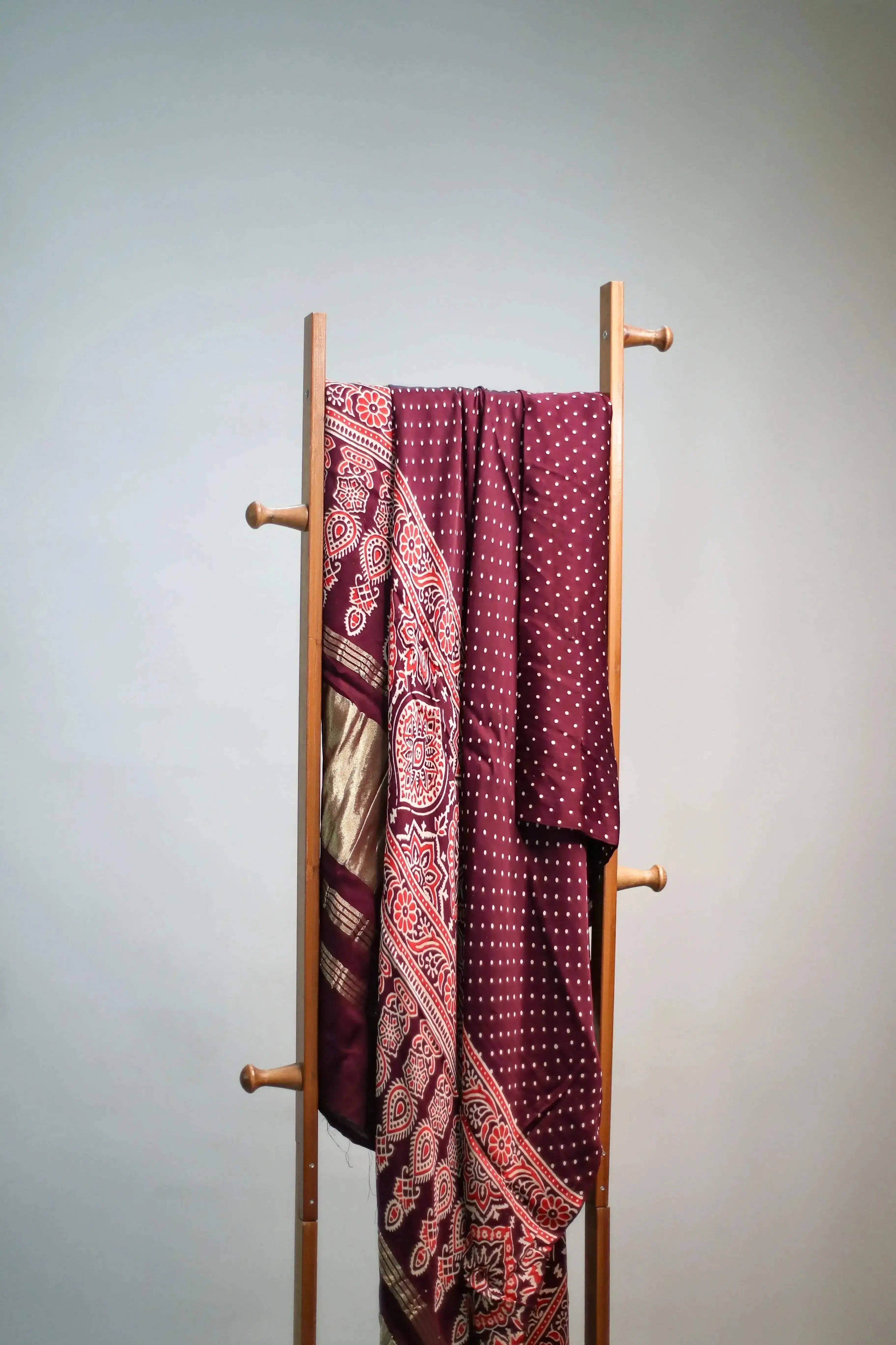 Pure Modal Silk Ajrakh Print Dupatta/Stole - Pure Wine - M'Foks