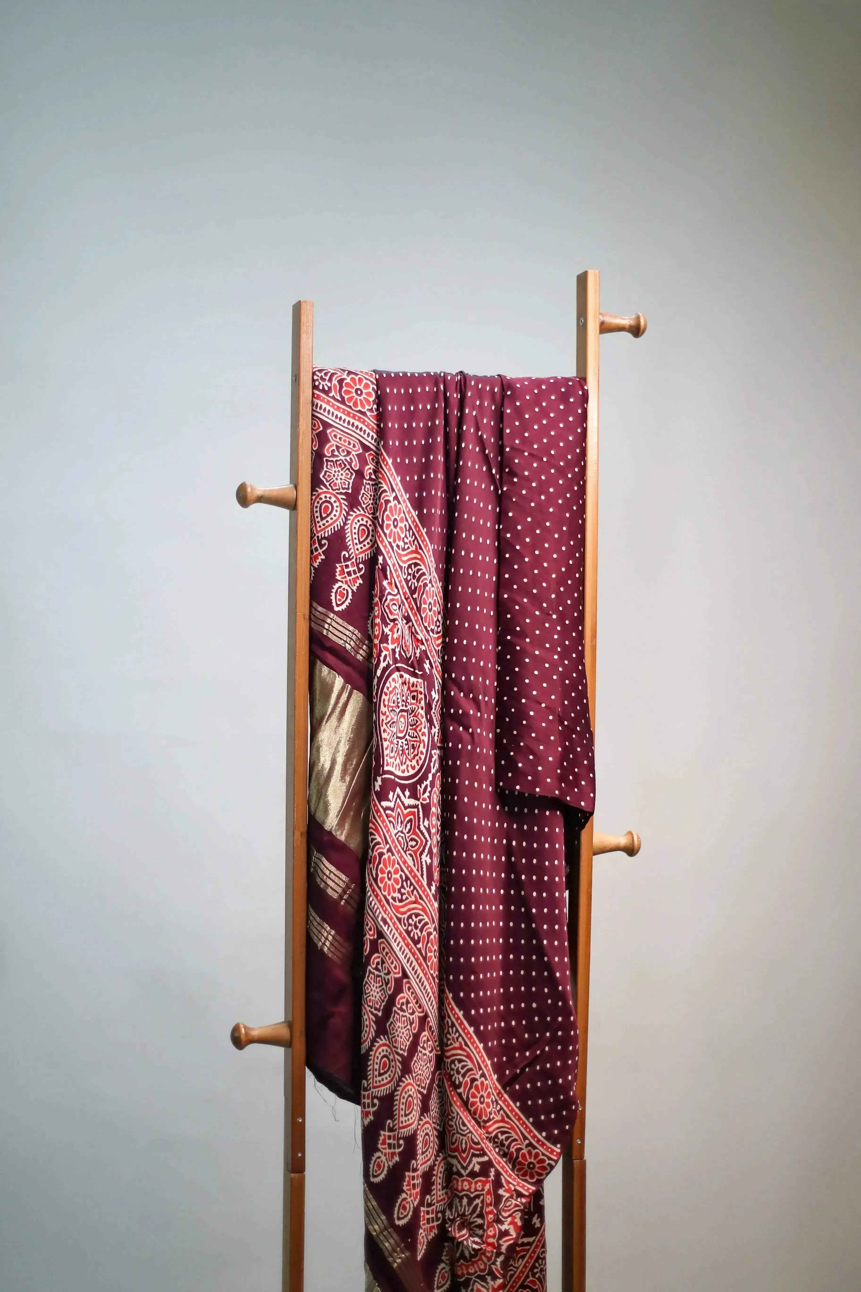 Pure Modal Silk Ajrakh Print Dupatta/Stole - Pure Wine