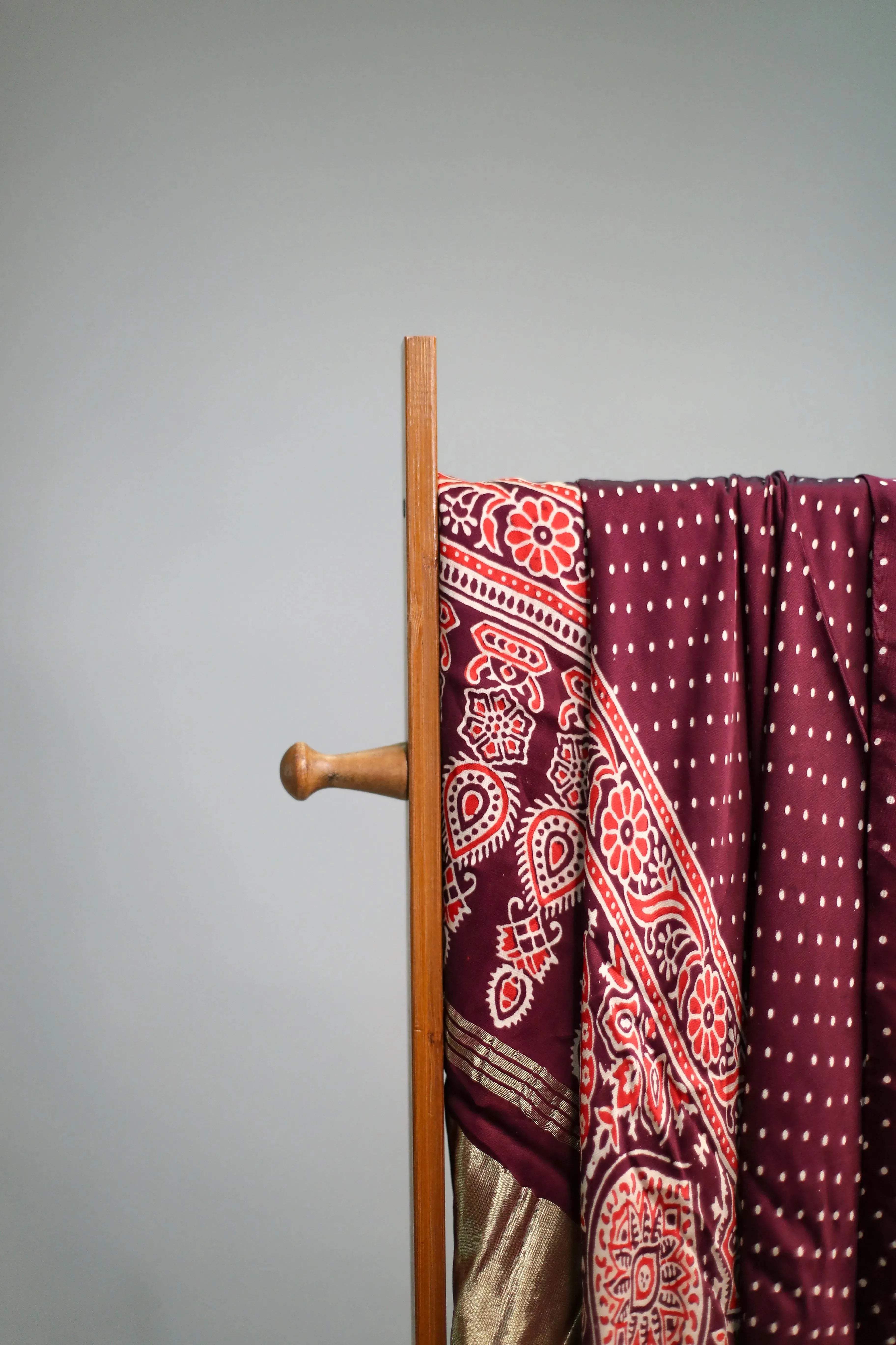 Pure Modal Silk Ajrakh Print Dupatta/Stole - Pure Wine - M'Foks