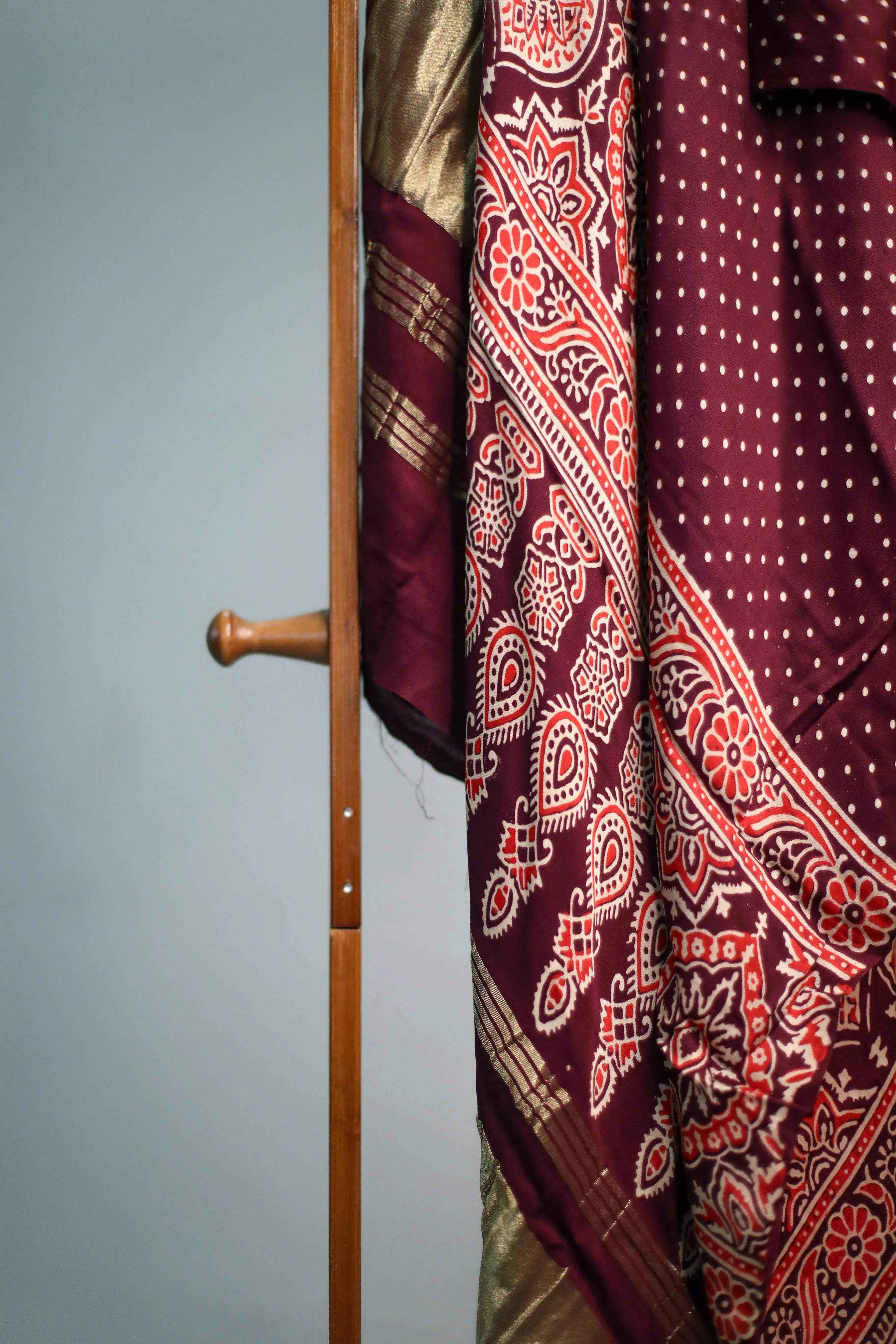 Pure Modal Silk Ajrakh Print Dupatta/Stole - Pure Wine
