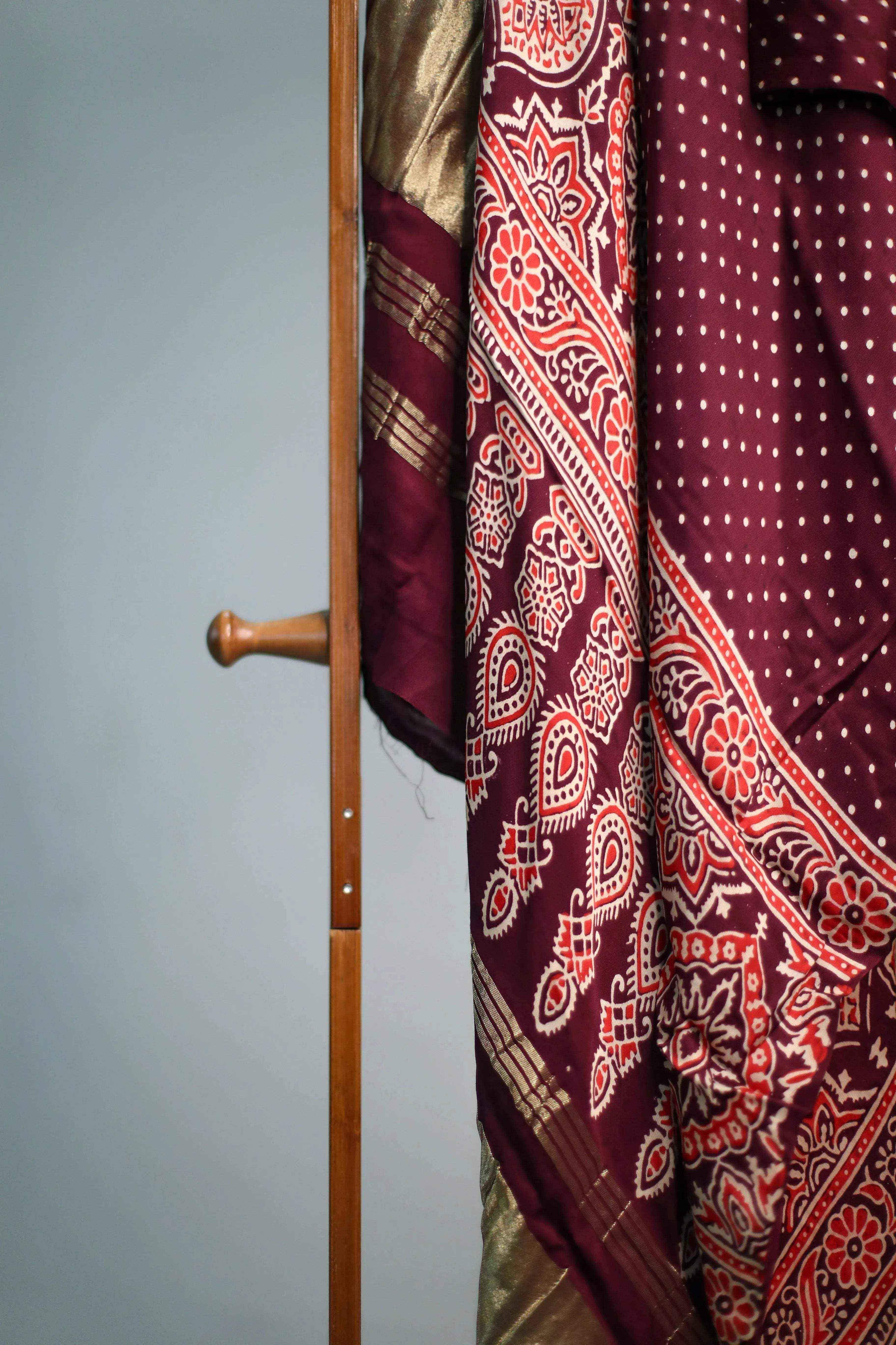 Pure Modal Silk Ajrakh Print Dupatta/Stole - Pure Wine