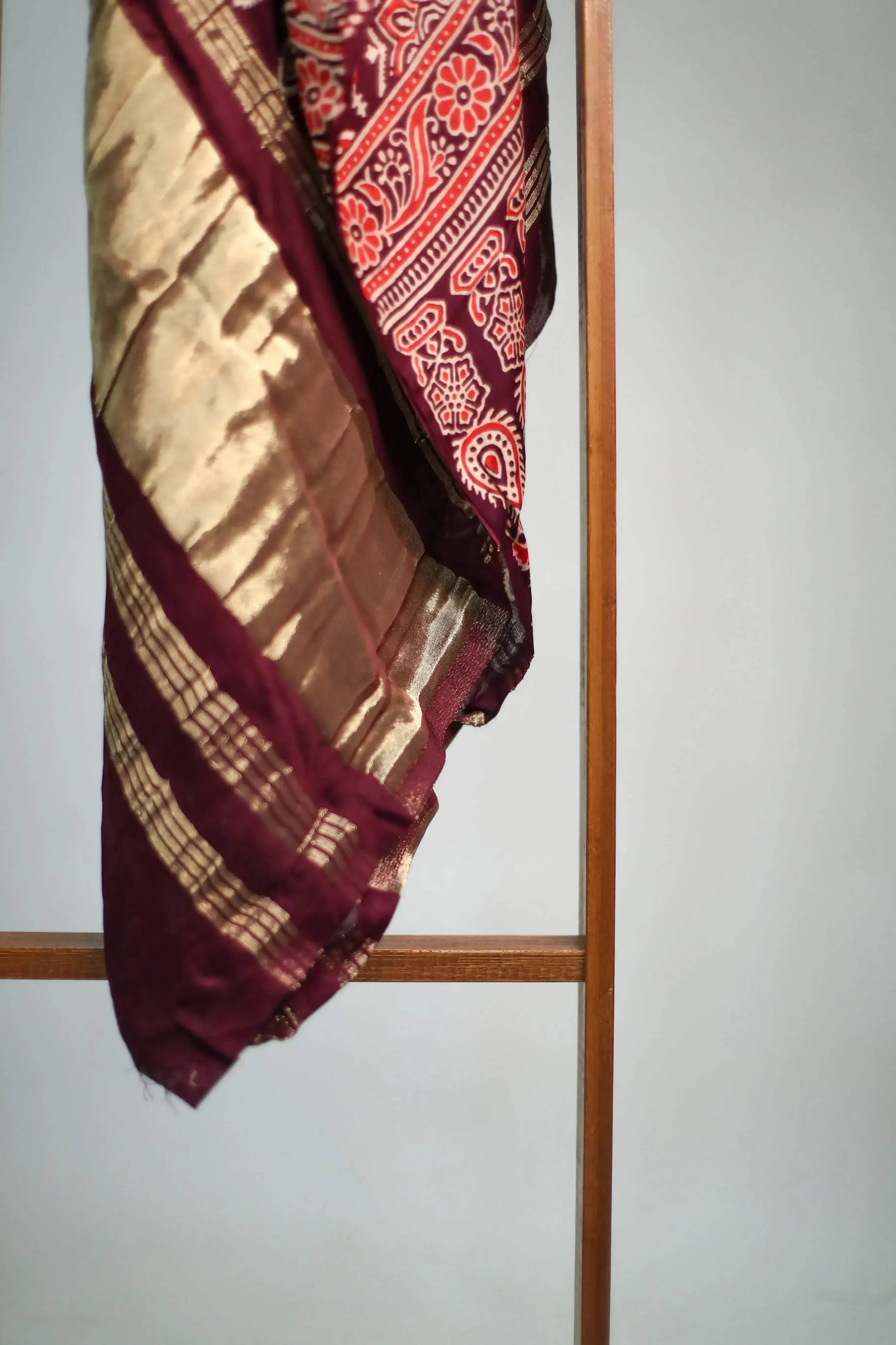 Pure Modal Silk Ajrakh Print Dupatta/Stole - Pure Wine - M'Foks