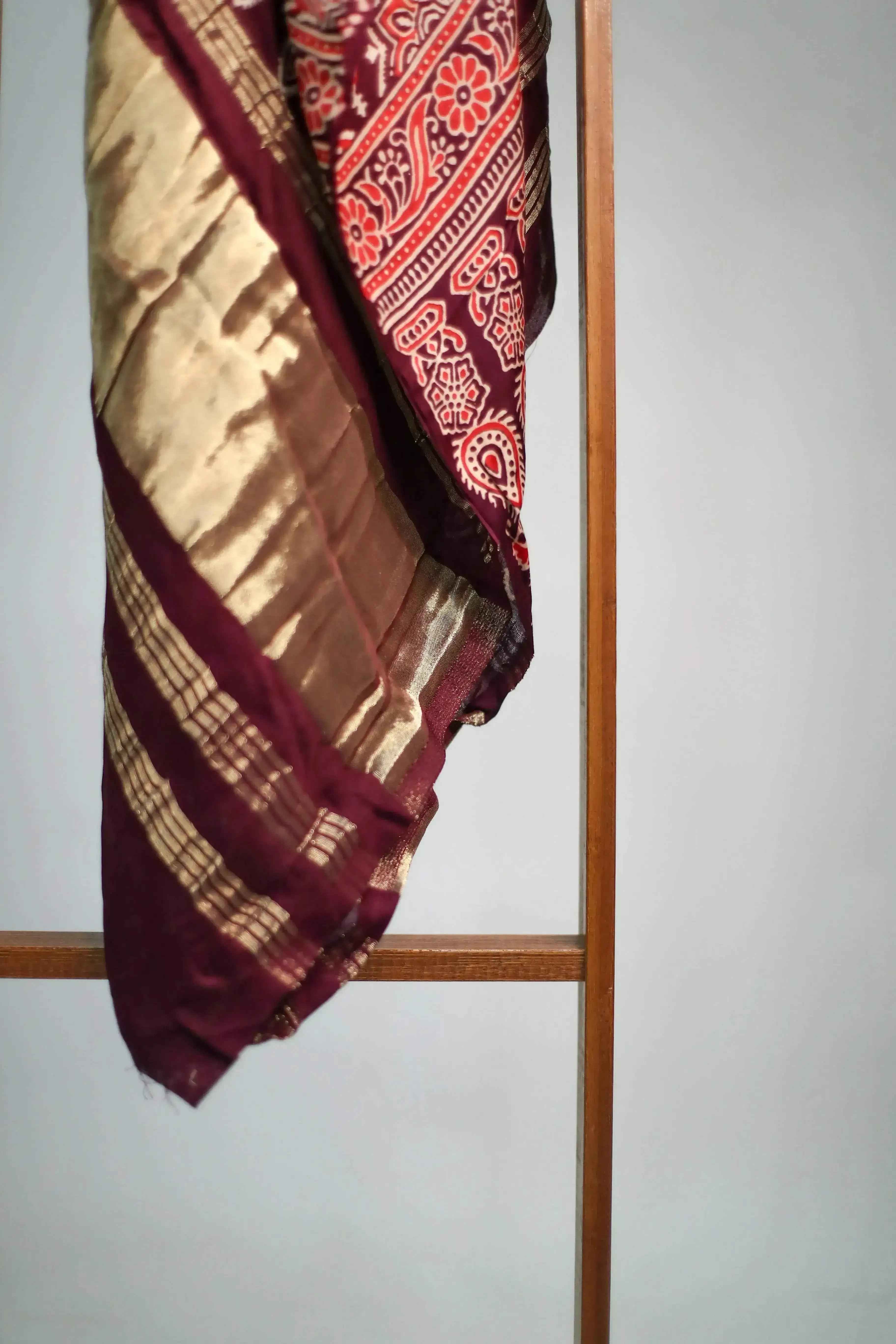 Pure Modal Silk Ajrakh Print Dupatta/Stole - Pure Wine