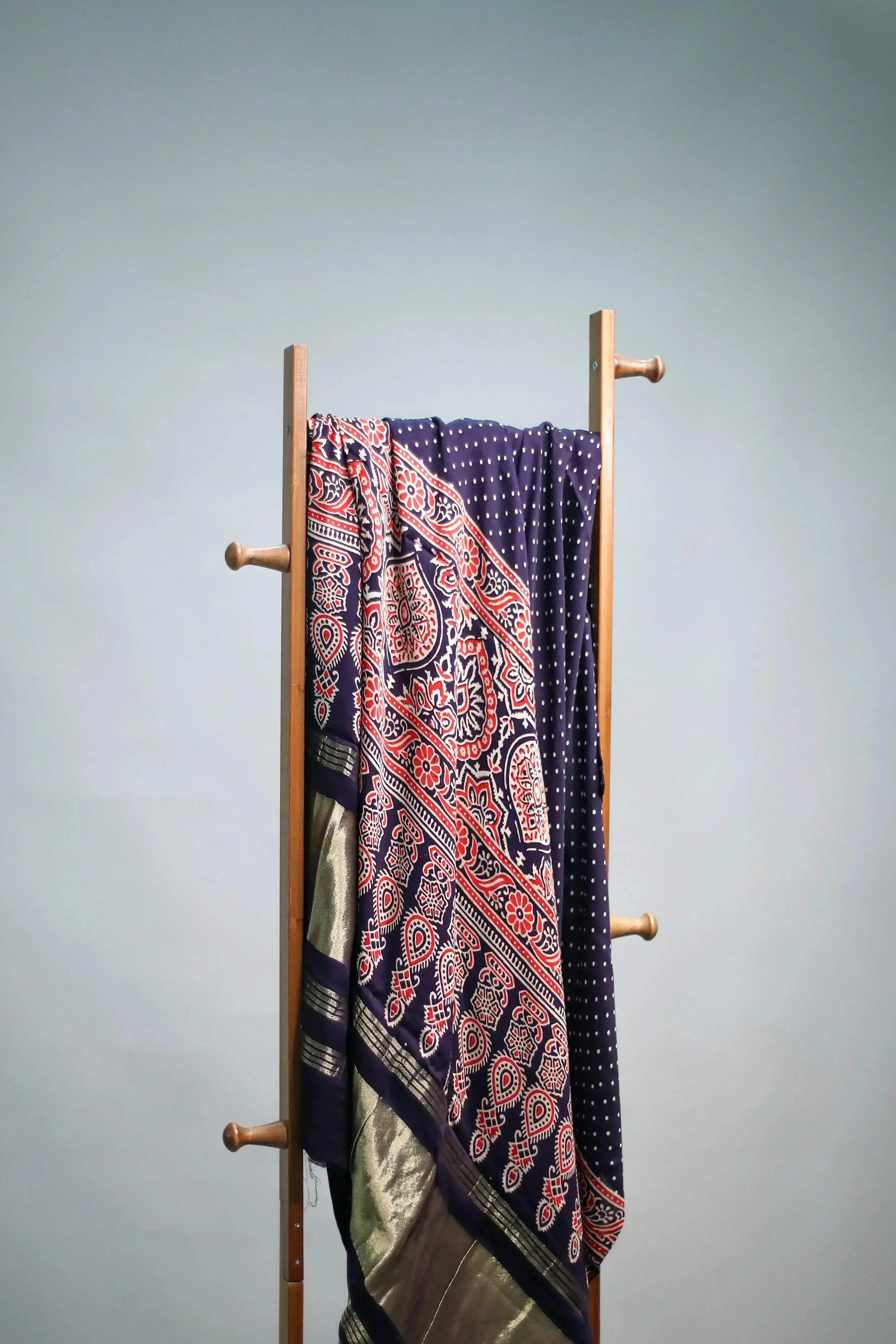 Pure Modal Silk Ajrakh Print Dupatta/Stole - Pure Indigo - M'Foks
