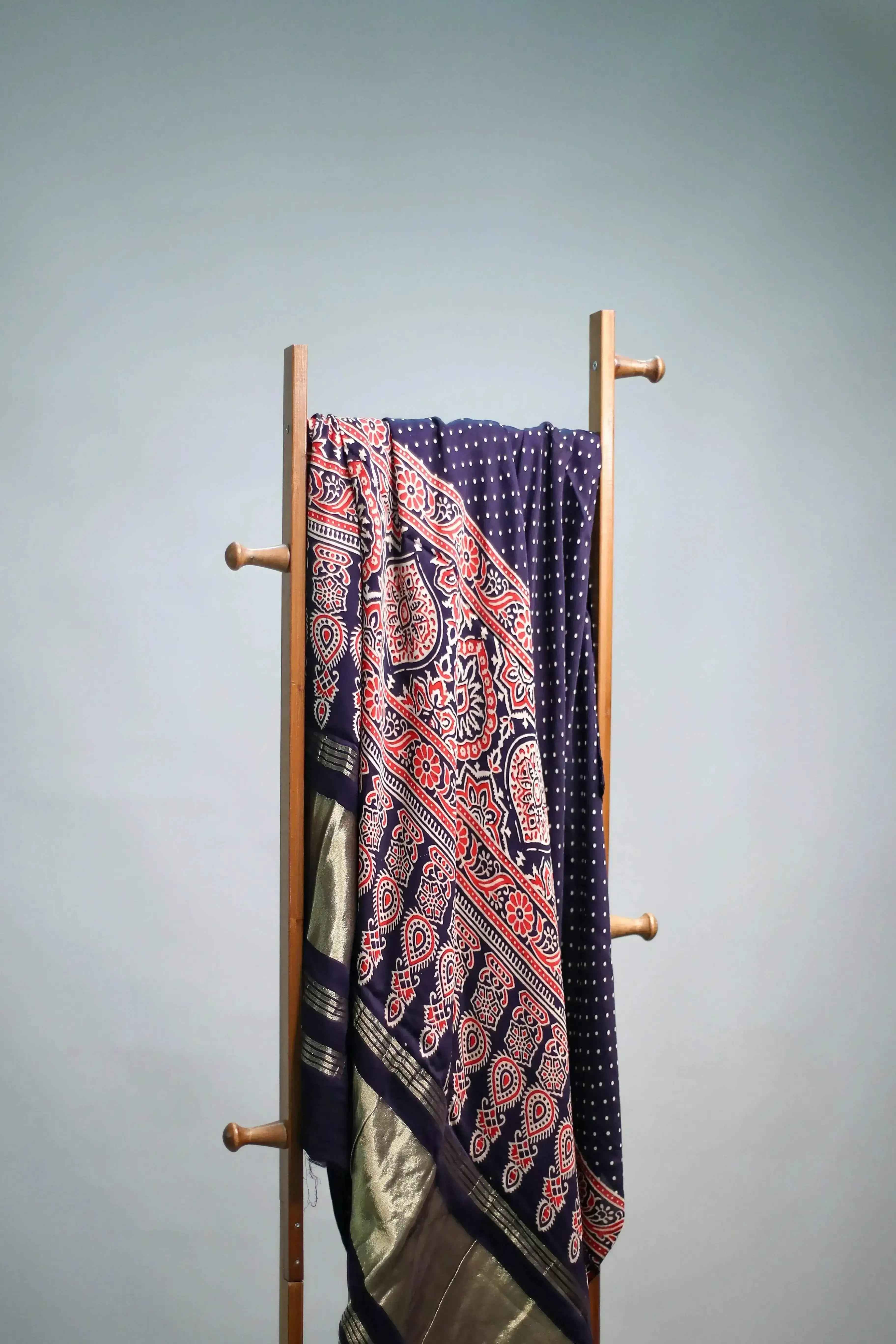 Pure Modal Silk Ajrakh Print Dupatta/Stole - Pure Indigo