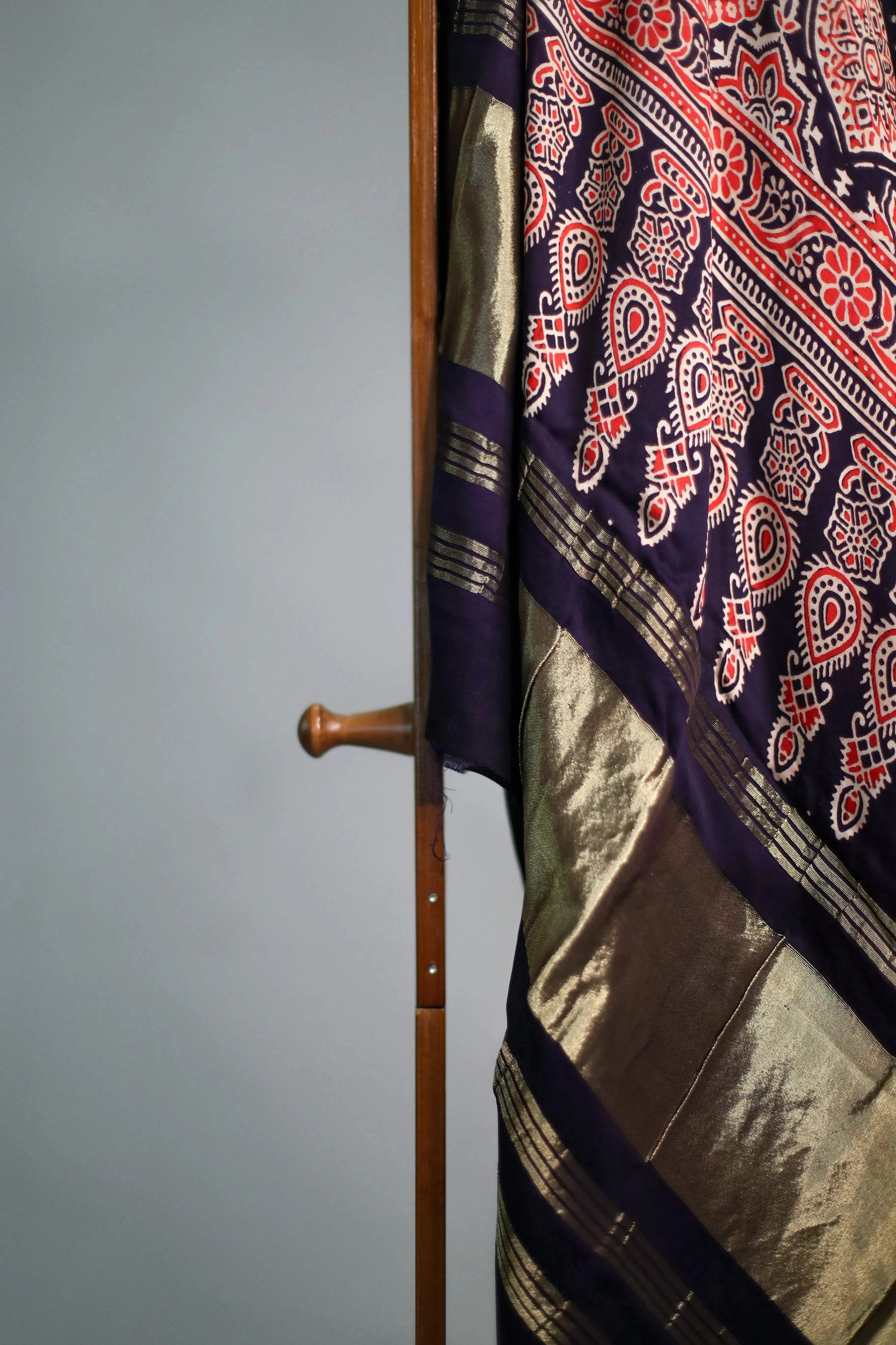 Pure Modal Silk Ajrakh Print Dupatta/Stole - Pure Indigo - M'Foks