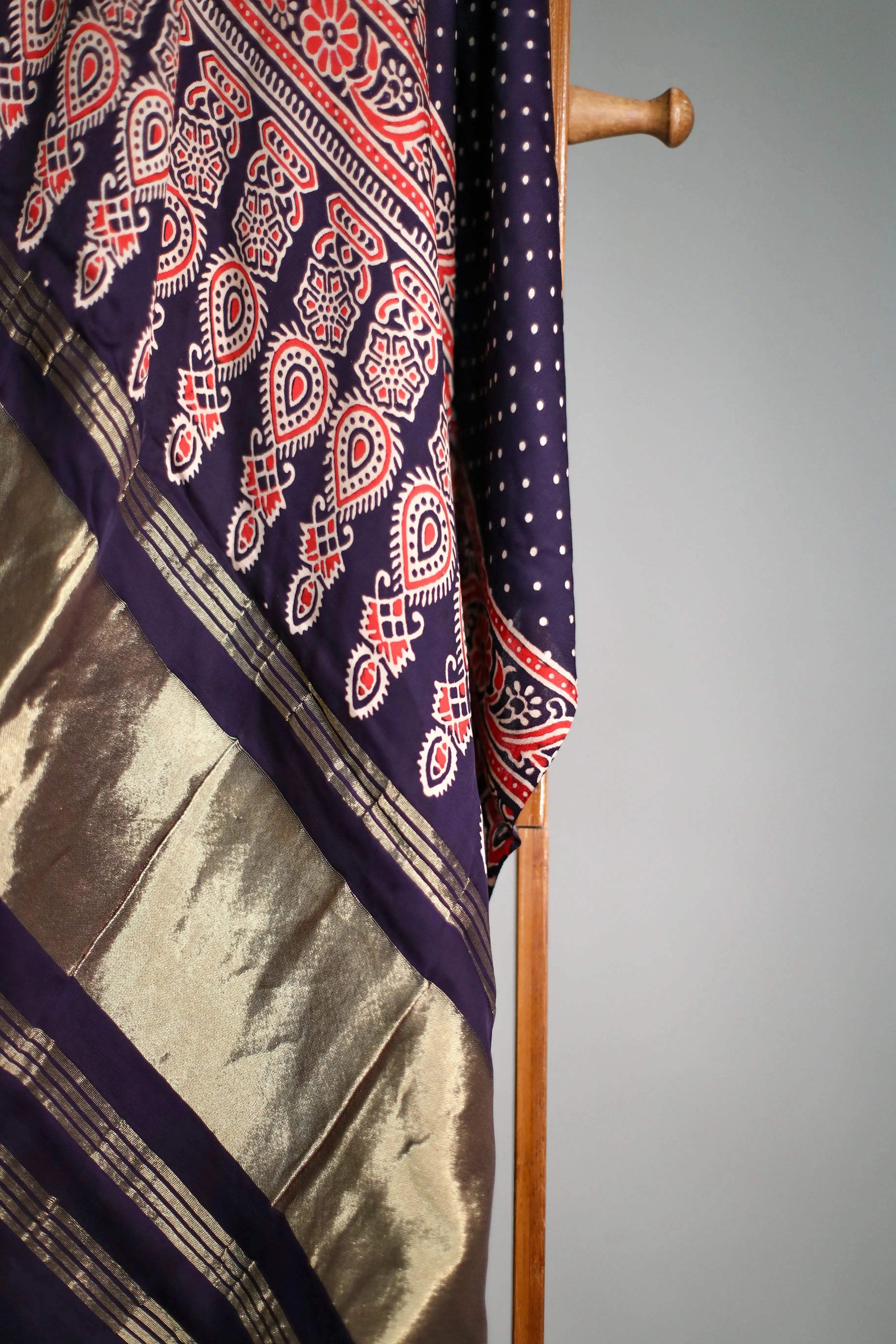 Pure Modal Silk Ajrakh Print Dupatta/Stole - Pure Indigo - M'Foks