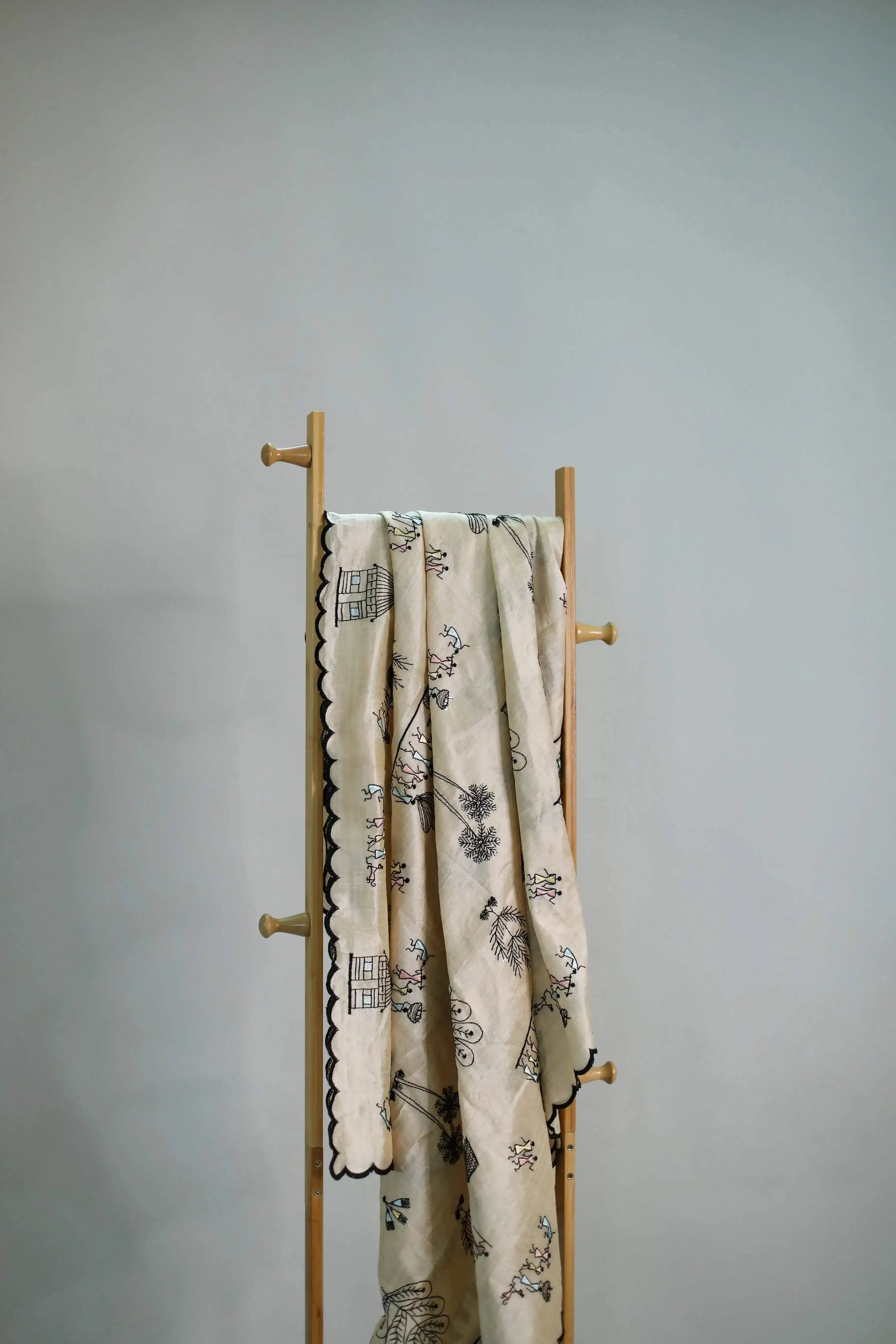 Warli Embroidered Silk Dupatta - M'Foks