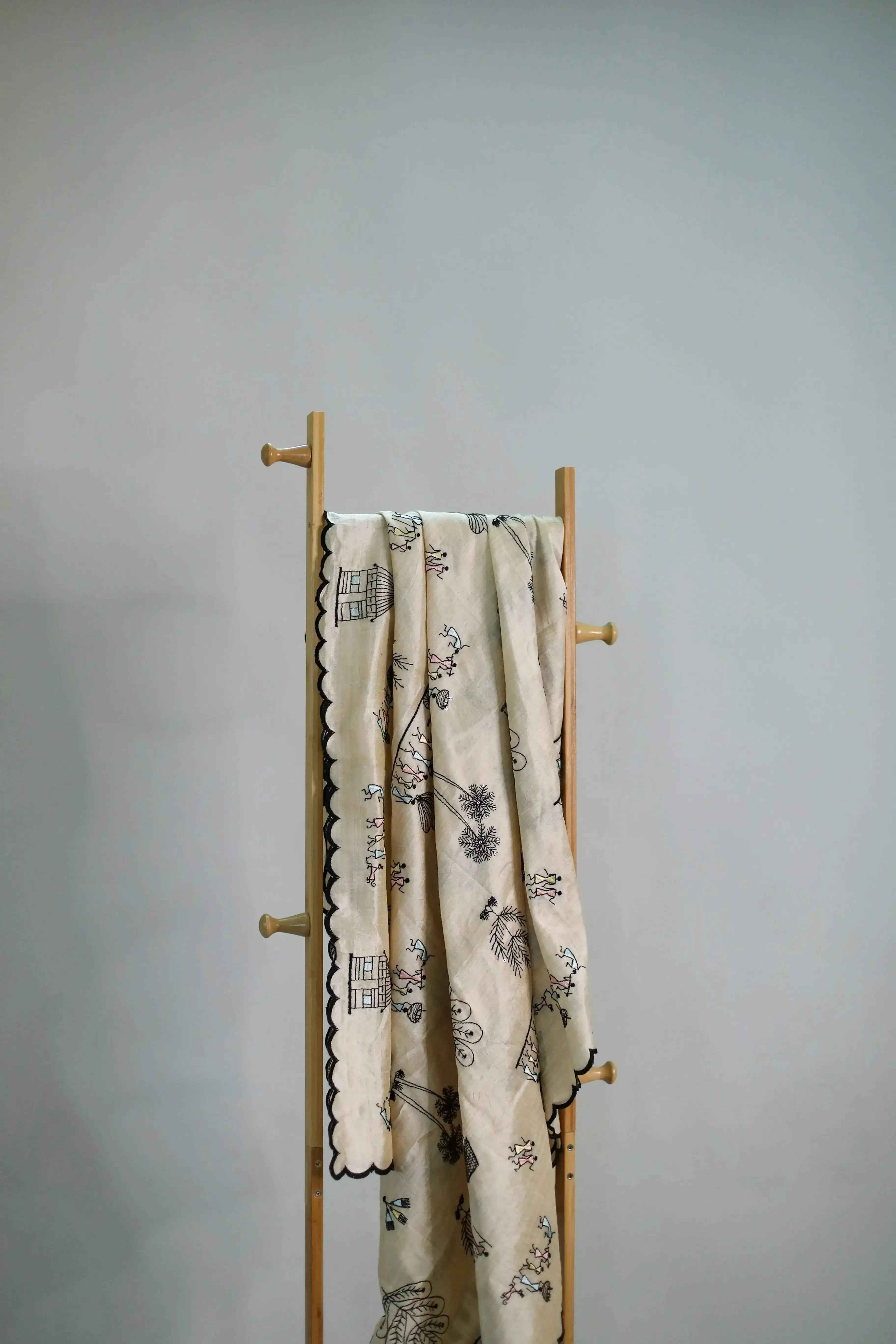 Warli Embroidered Silk Dupatta