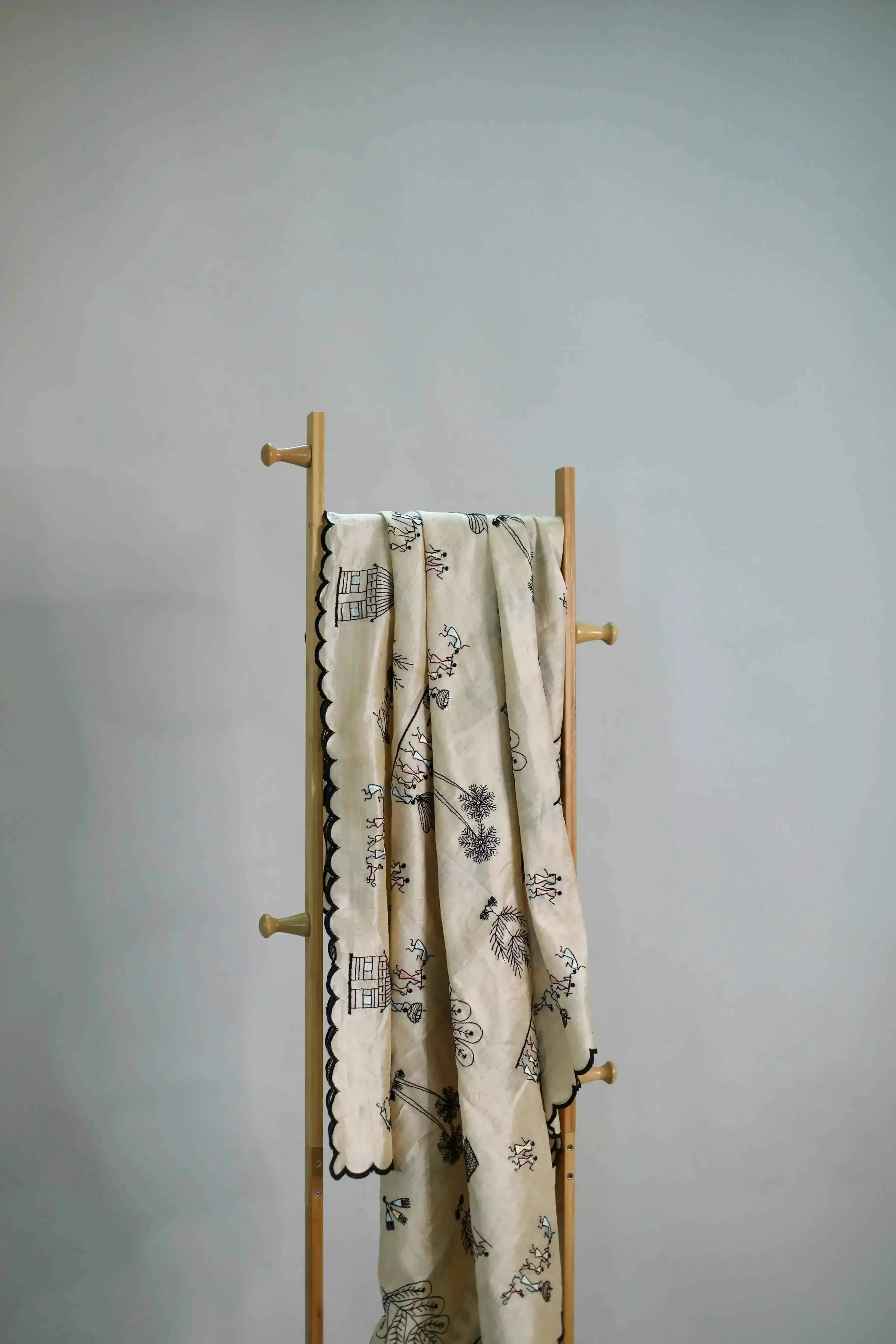 Warli Embroidered Silk Dupatta