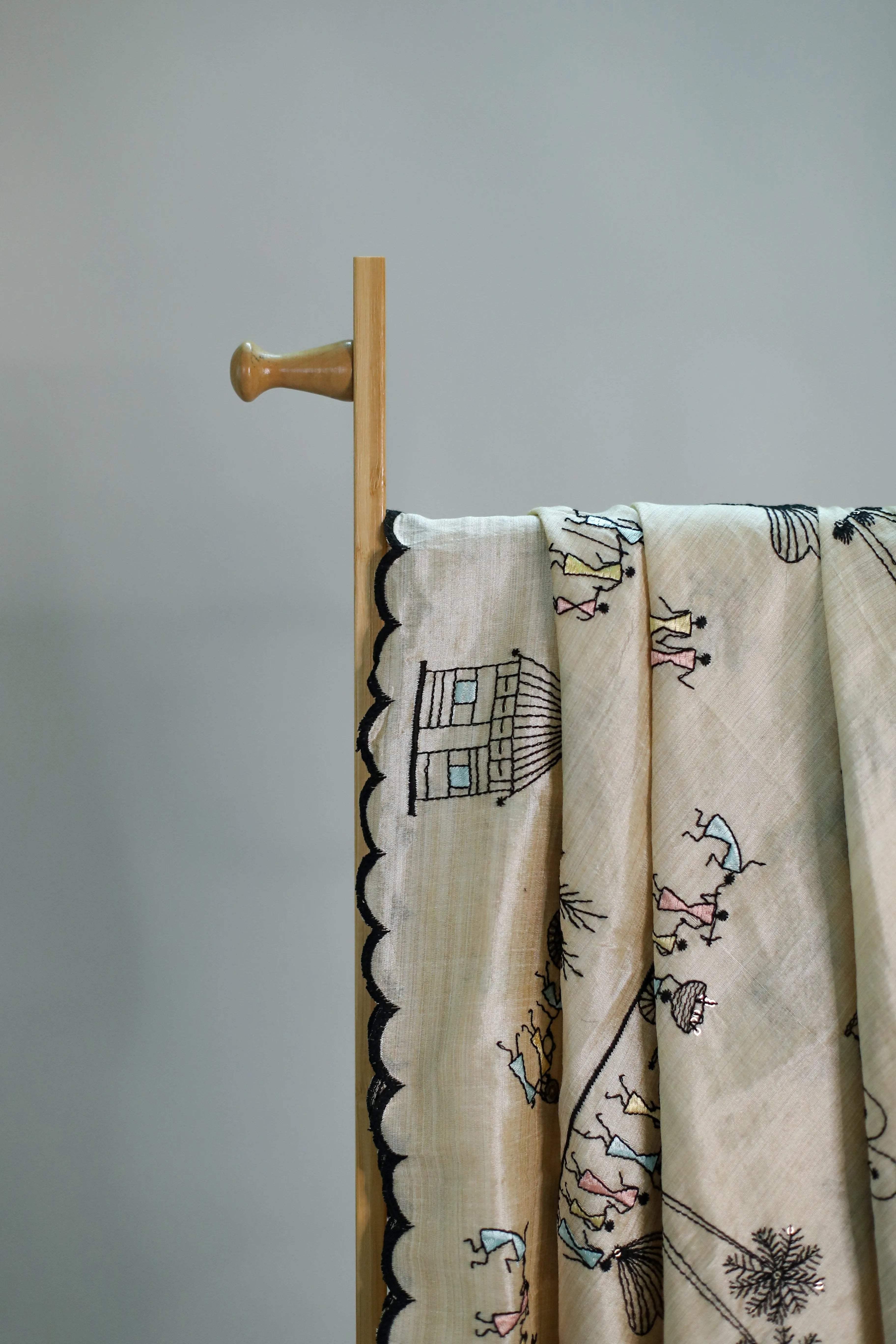 Warli Embroidered Silk Dupatta - M'Foks