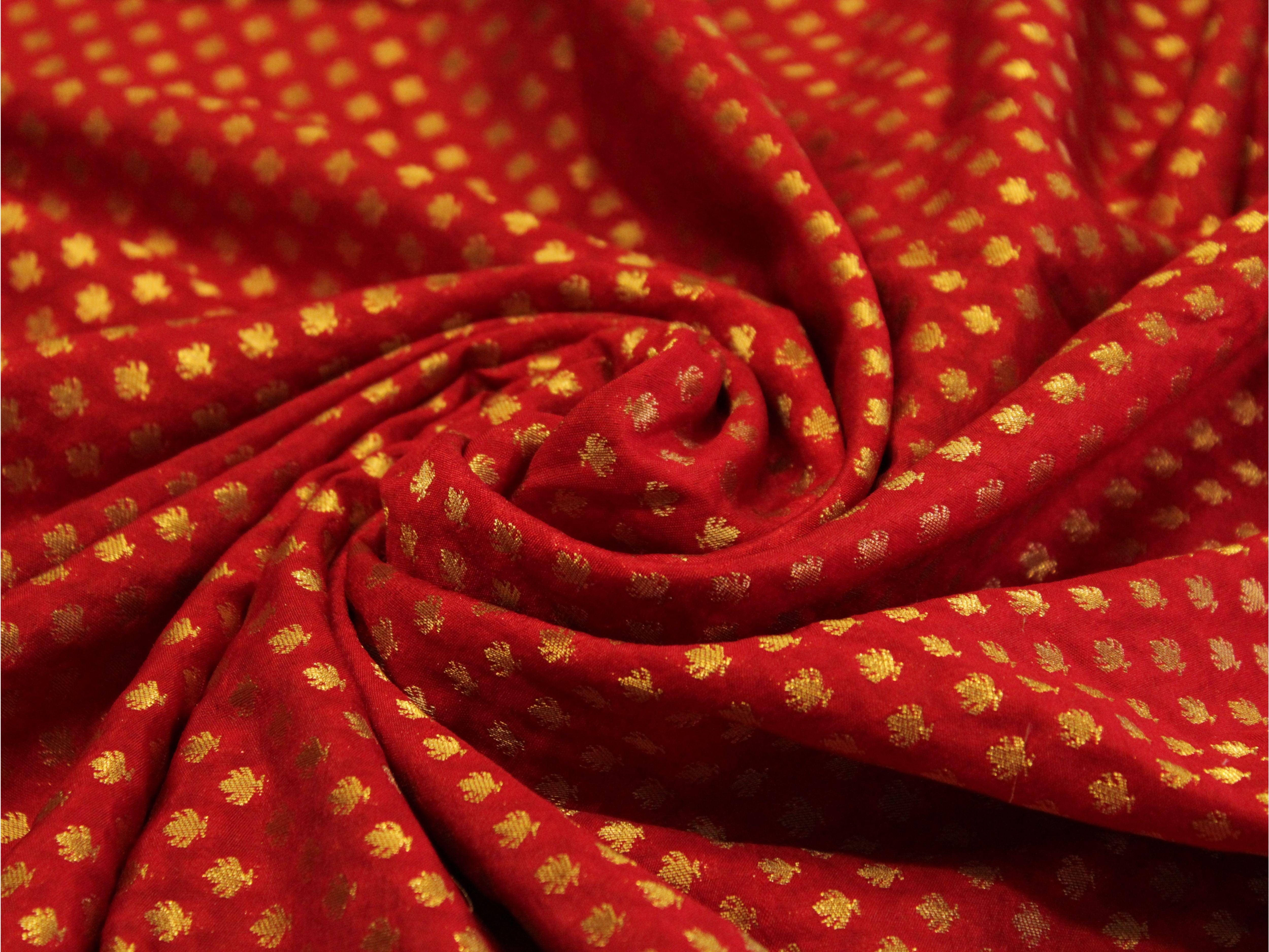 Banarasi Brocade Fabric - Red - M'Foks