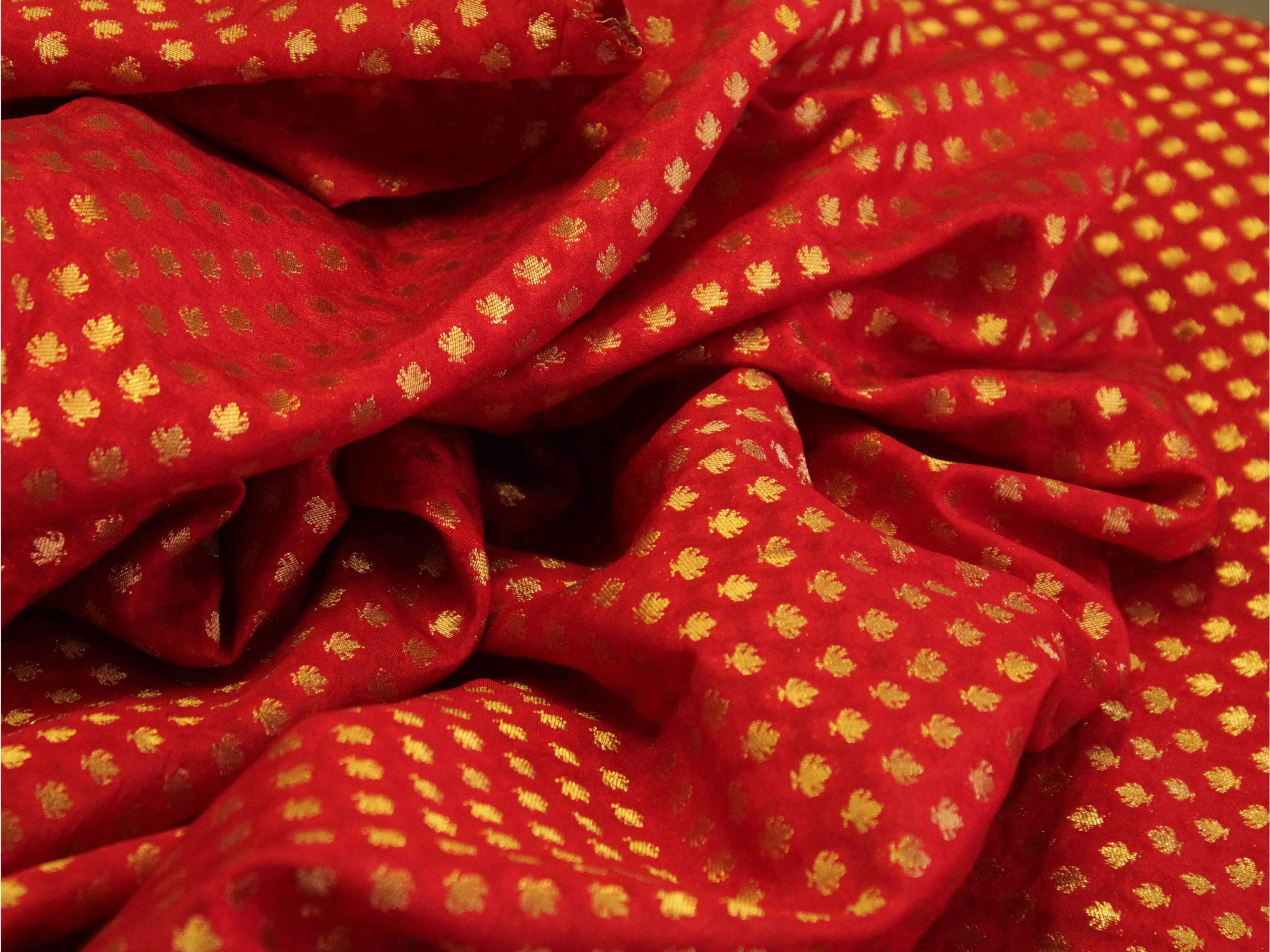 Banarasi Brocade Fabric - Red - M'Foks