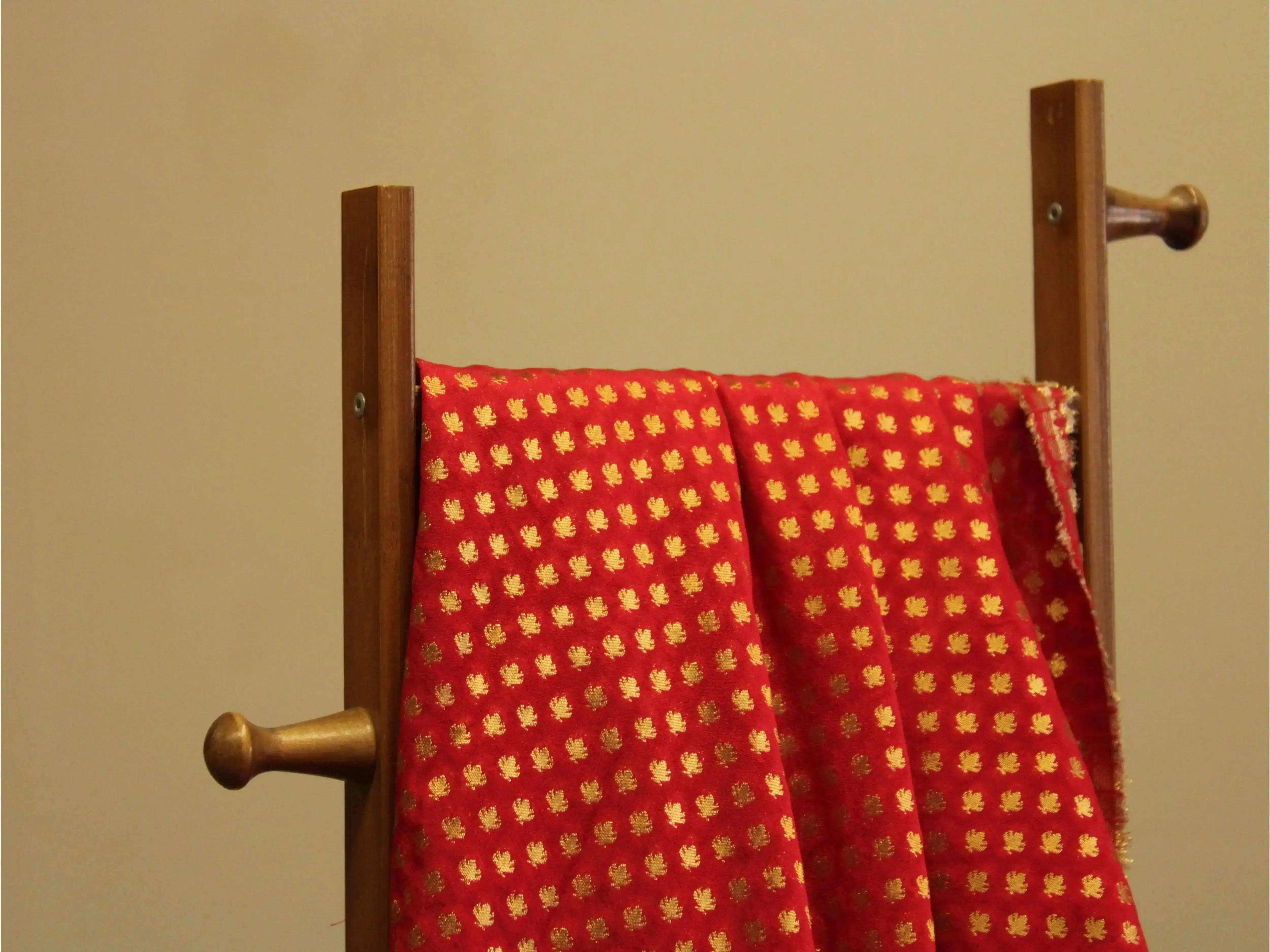 Banarasi Brocade Fabric - Red - M'Foks