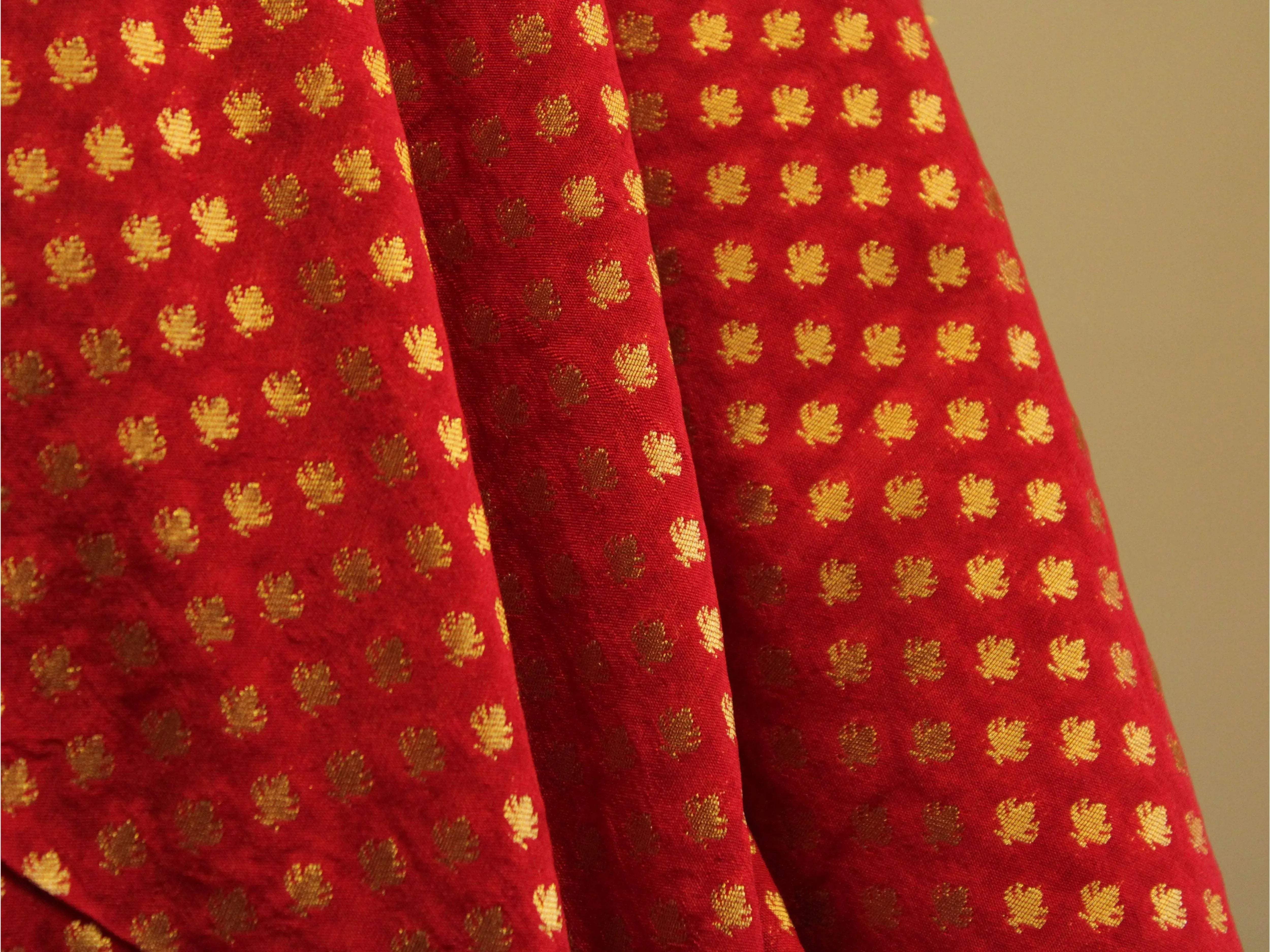 Banarasi Brocade Fabric - Red - M'Foks