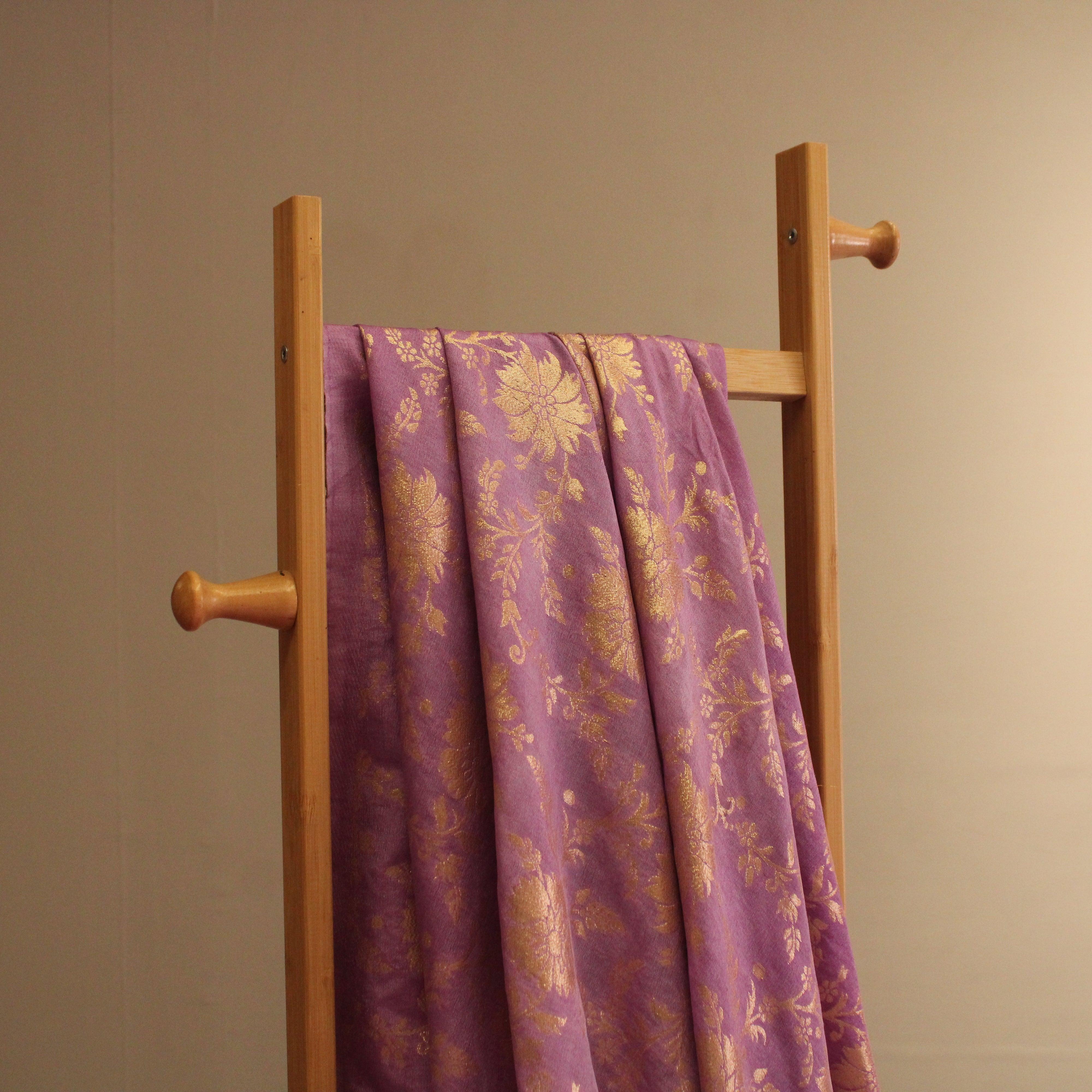 Banarasi Dola Silk Floral Brocade Fabric : Light Purple - M'Foks