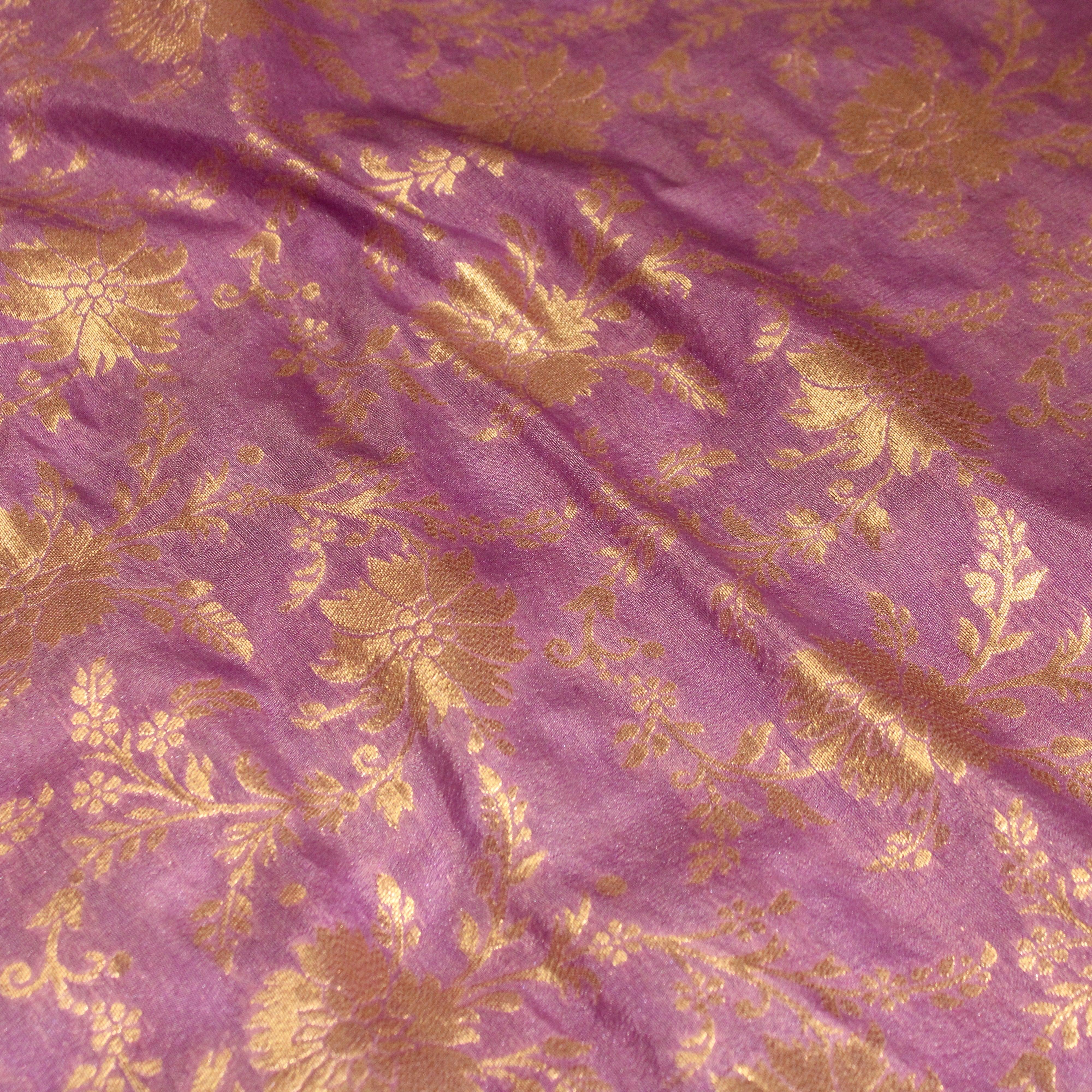 Banarasi Dola Silk Floral Brocade Fabric : Light Purple - M'Foks