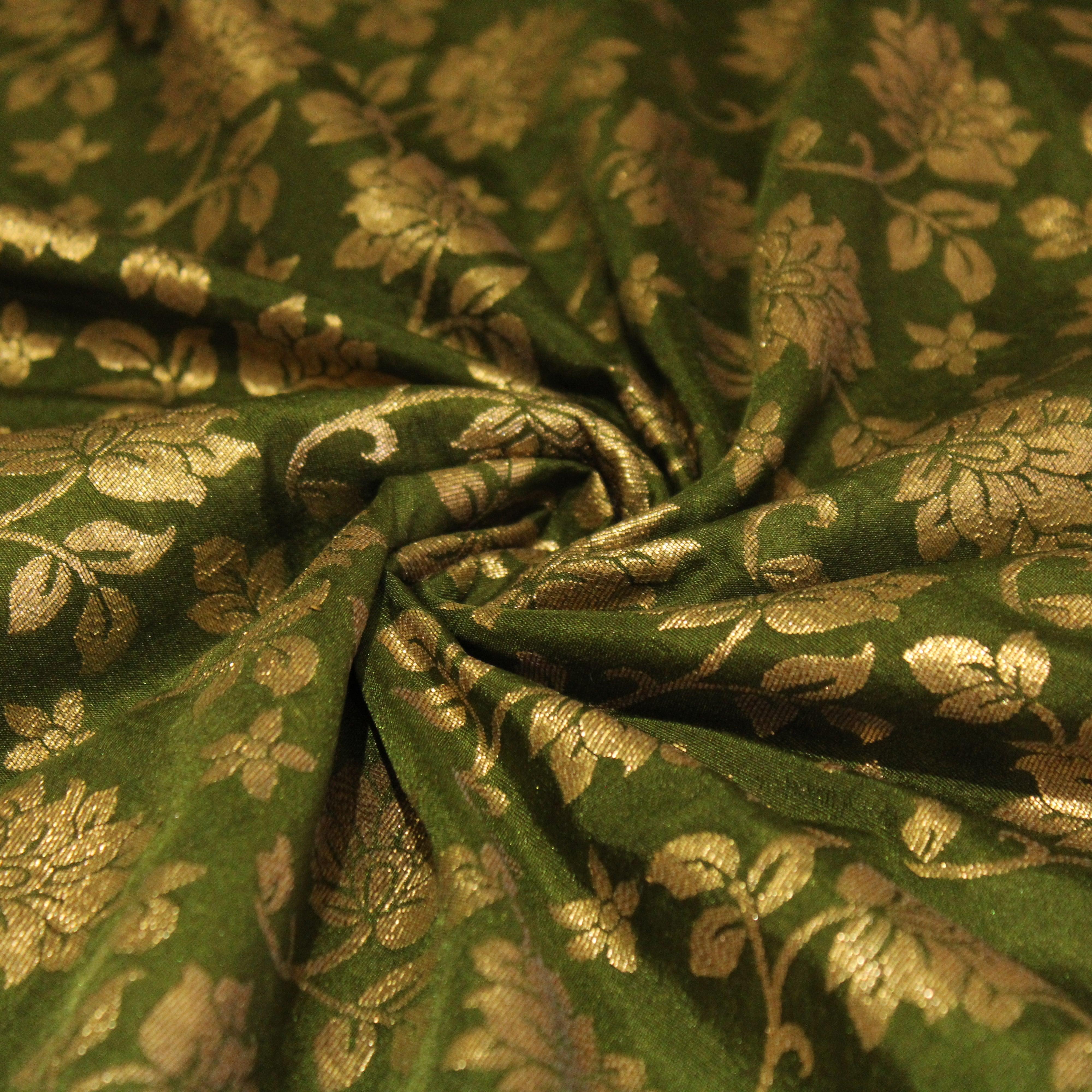 Banarasi Dola Silk Floral Brocade Fabric : Mehandi - M'Foks