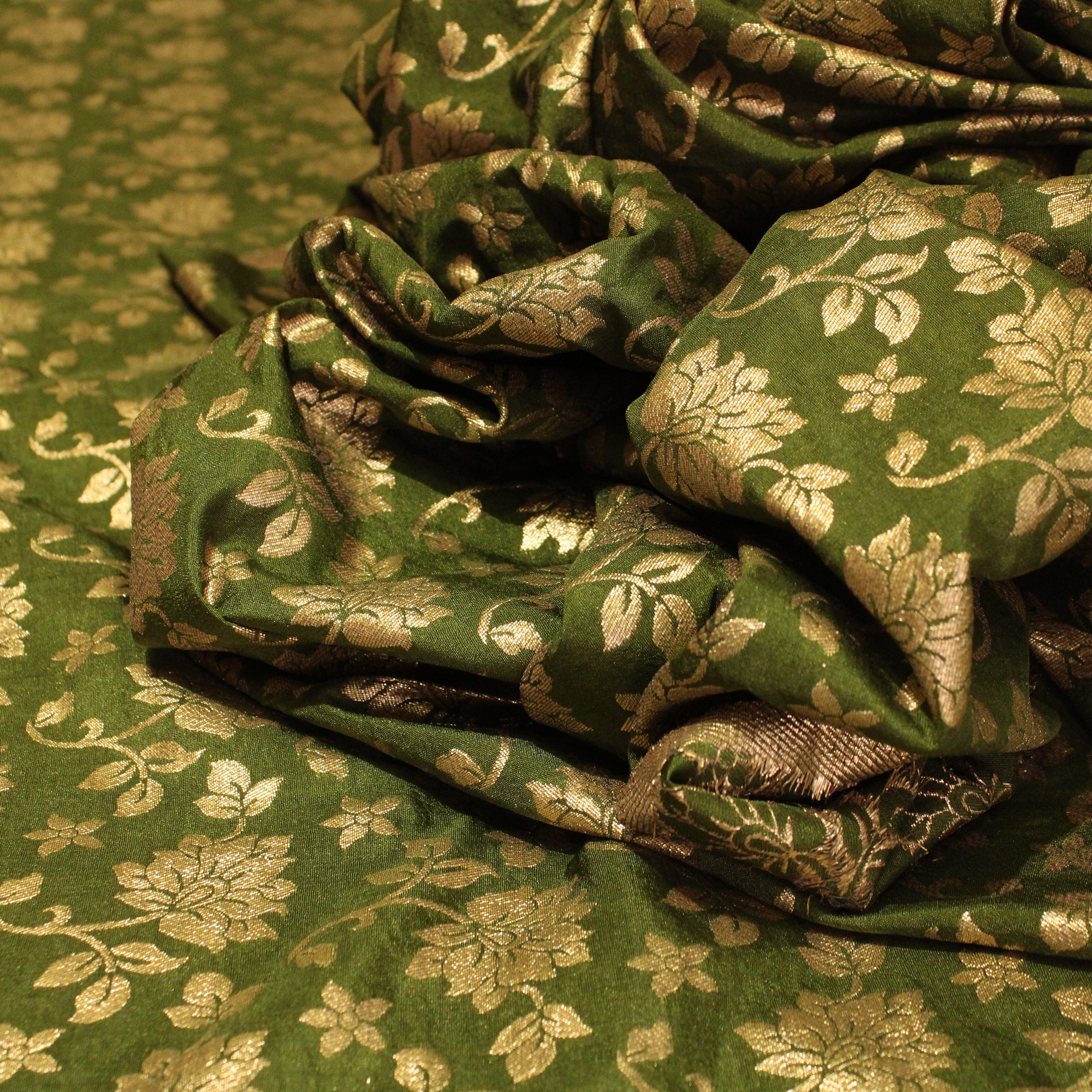Banarasi Dola Silk Floral Brocade Fabric : Mehandi - M'Foks