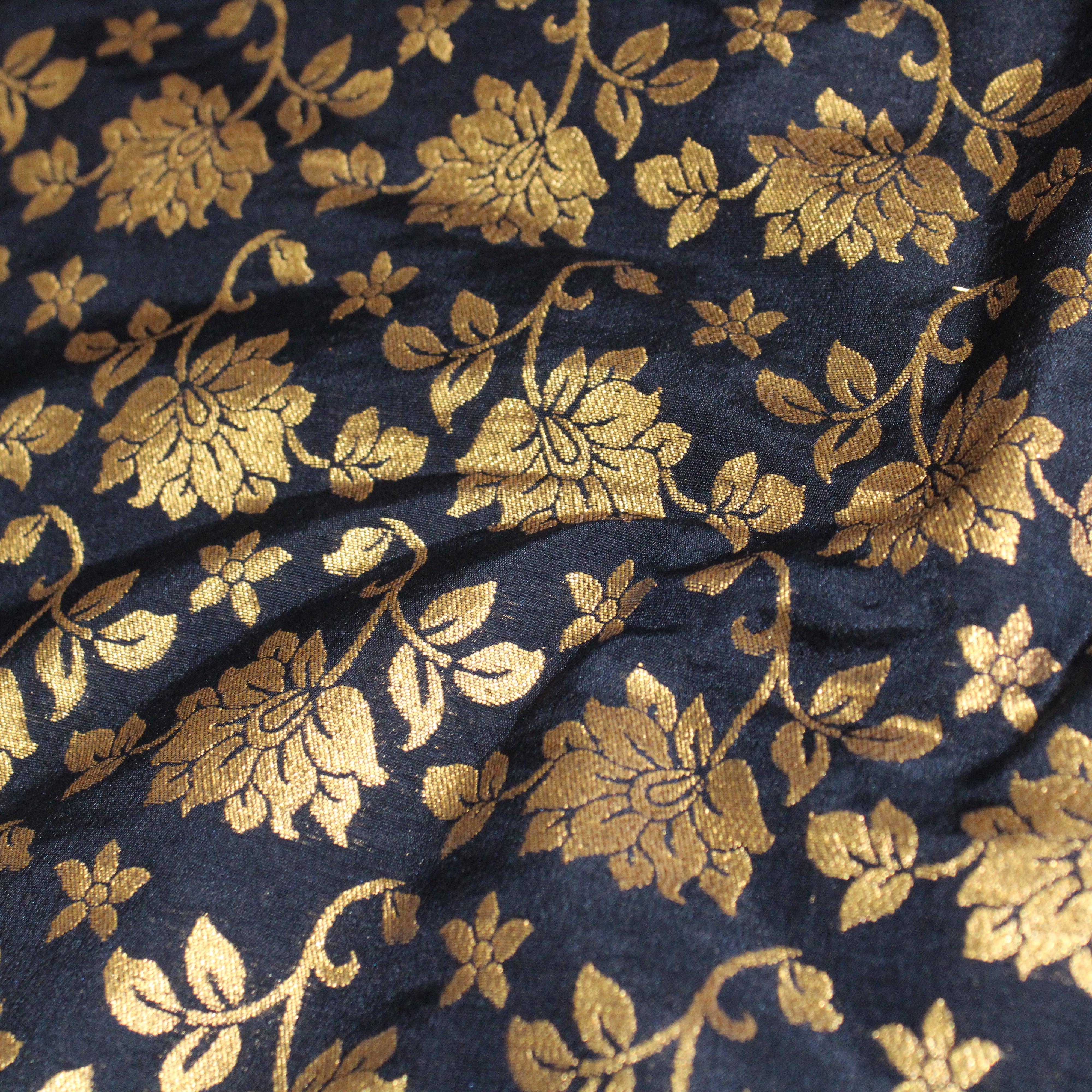 Banarasi Dola Silk Floral Brocade Fabric : Peacock Blue - M'Foks