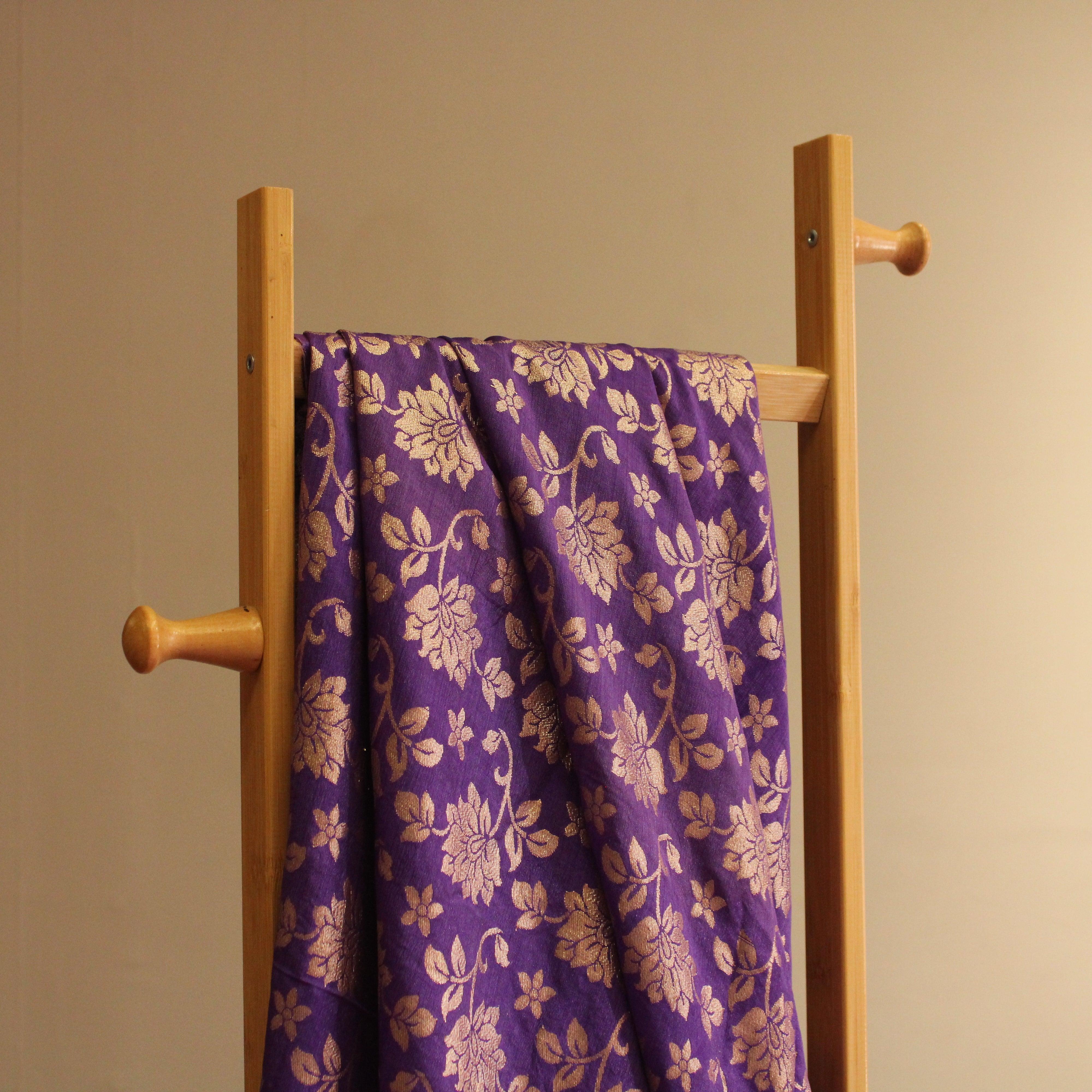 Banarasi Dola Silk Floral Brocade Fabric : Purple - M'Foks