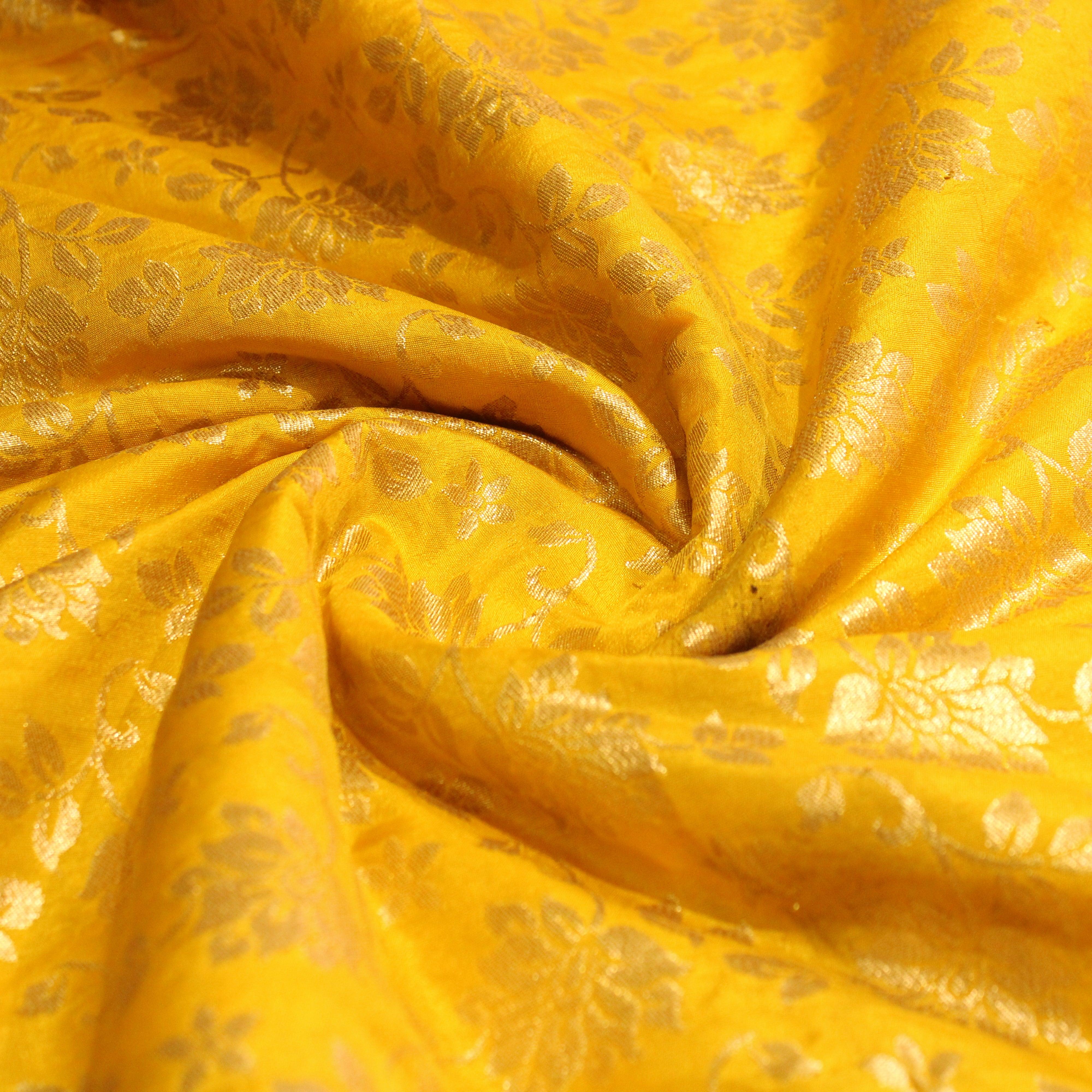 Banarasi Dola Silk Floral Brocade Fabric : Yellow - M'Foks