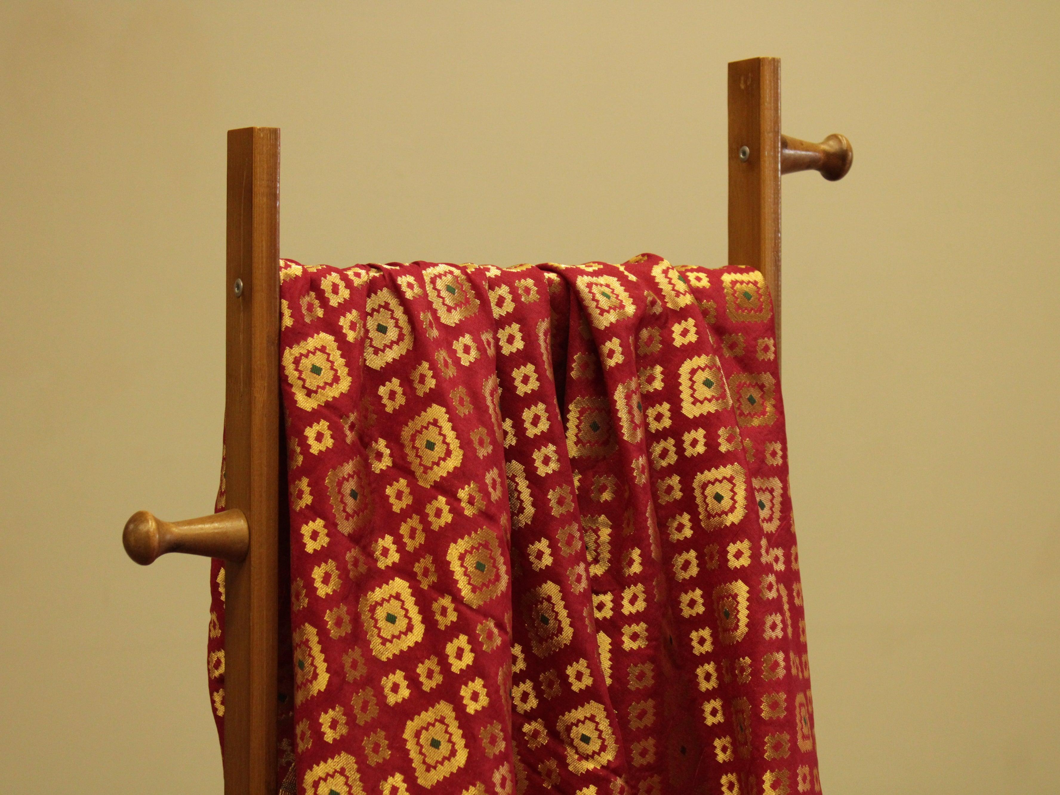 Banarasi Patola Brocade Fabric - Maroon - M'Foks