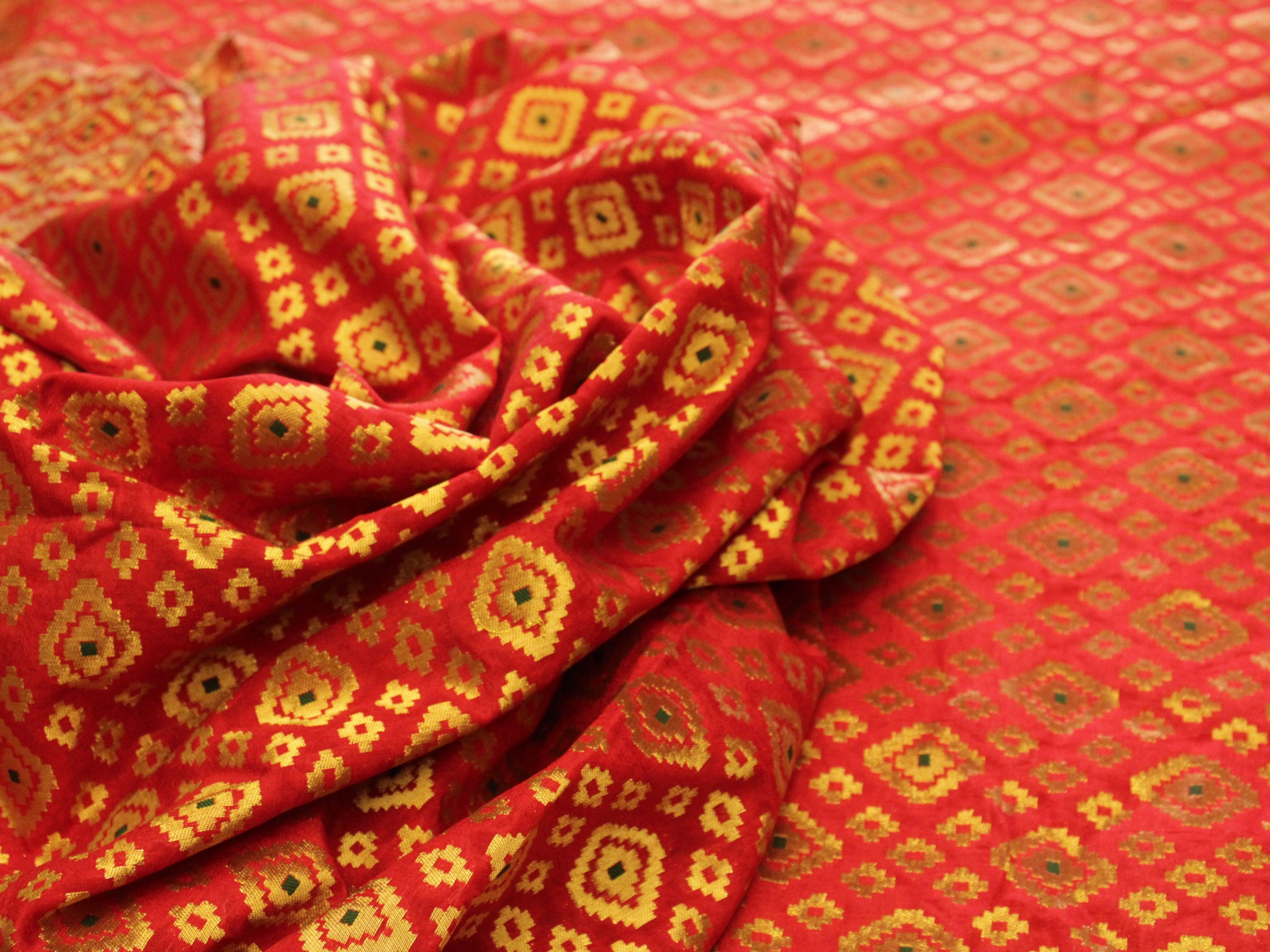 Banarasi Patola Brocade Fabric - Red - M'Foks
