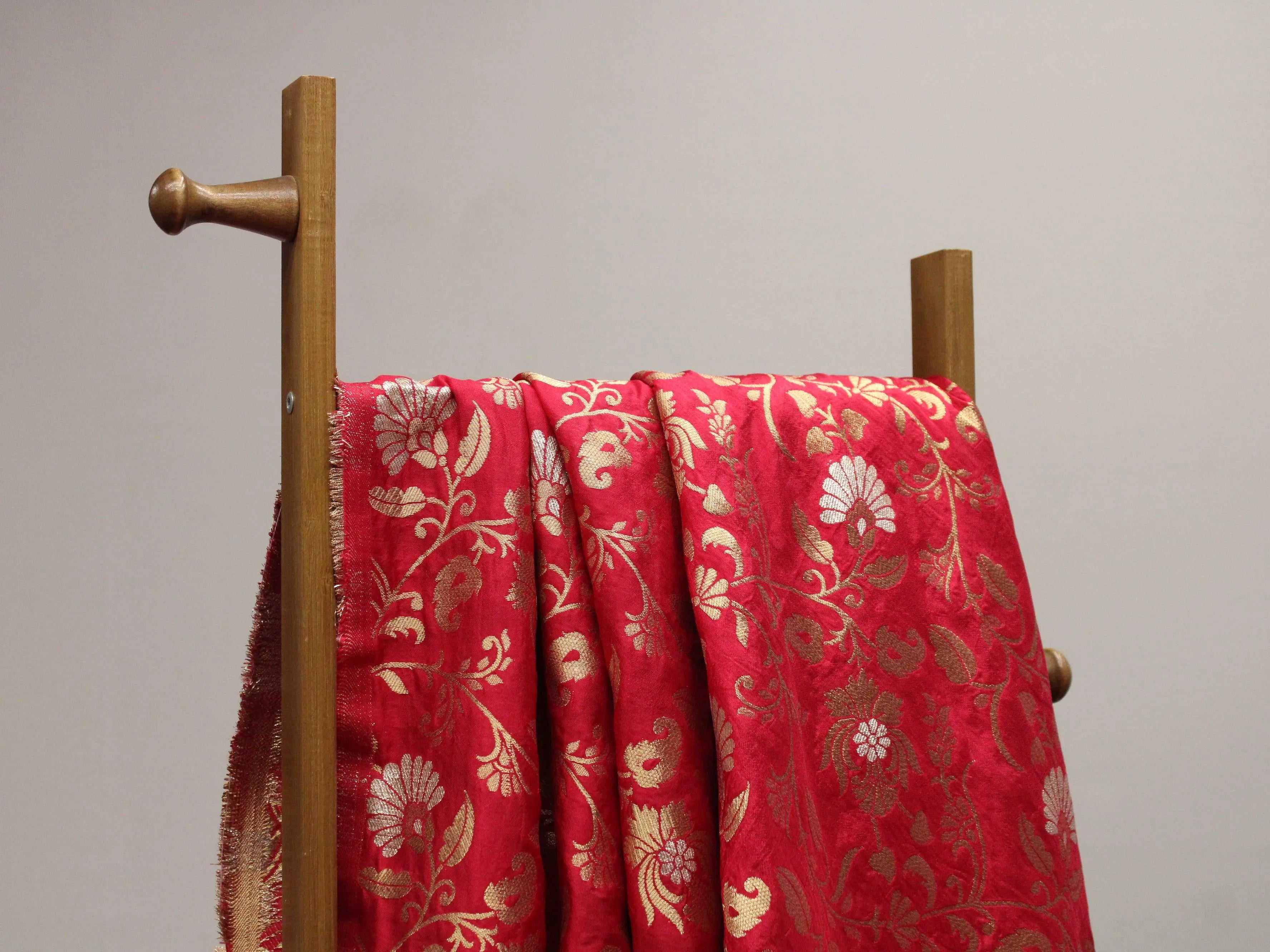 Banarsi Floral Brocade Fabric - Cherry Rani - M'Foks