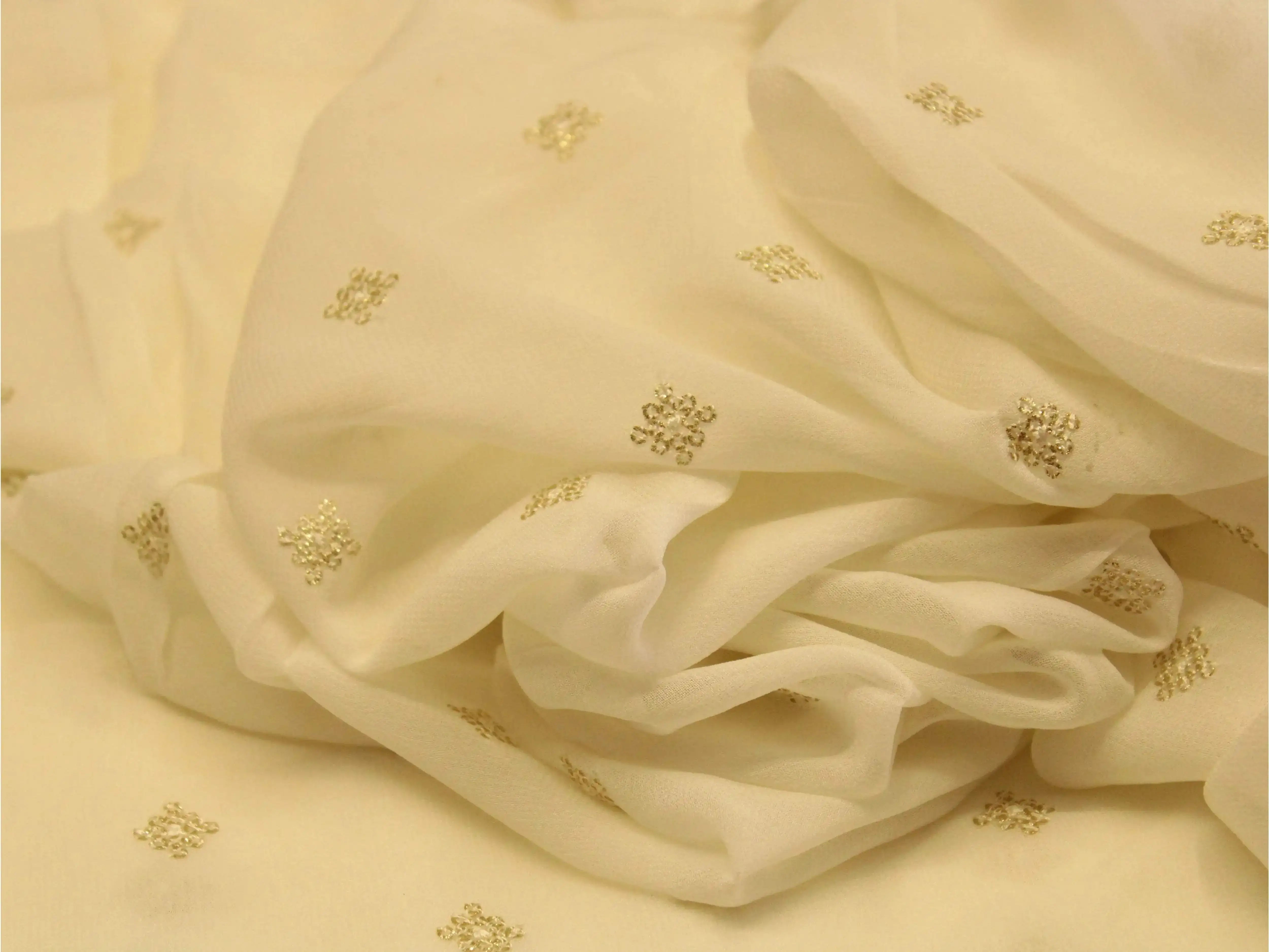 Bemberg Georgette Buti Work Fabric - White Dyeable - M'Foks