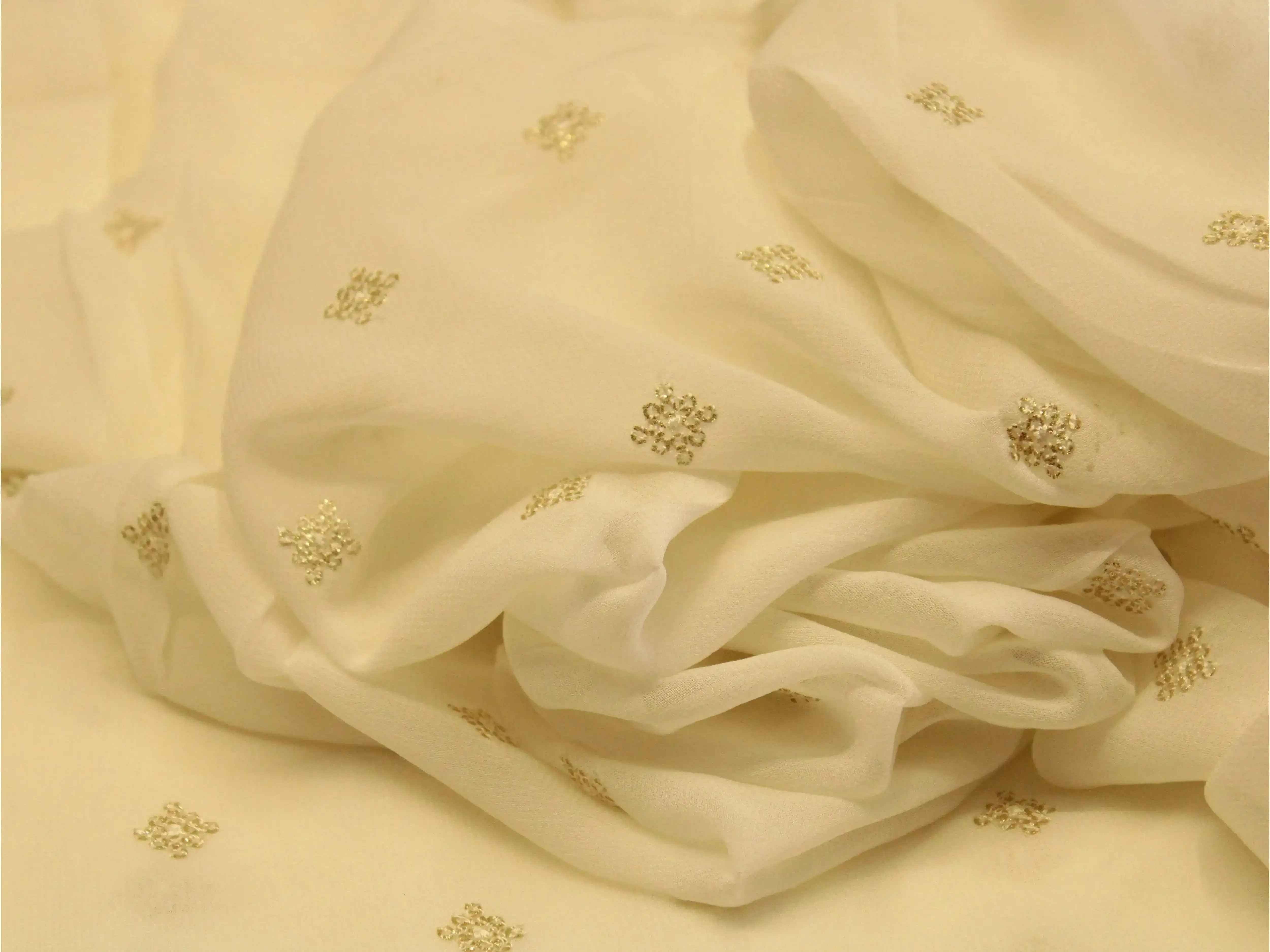 Bemberg Georgette Buti Work Fabric - White Dyeable