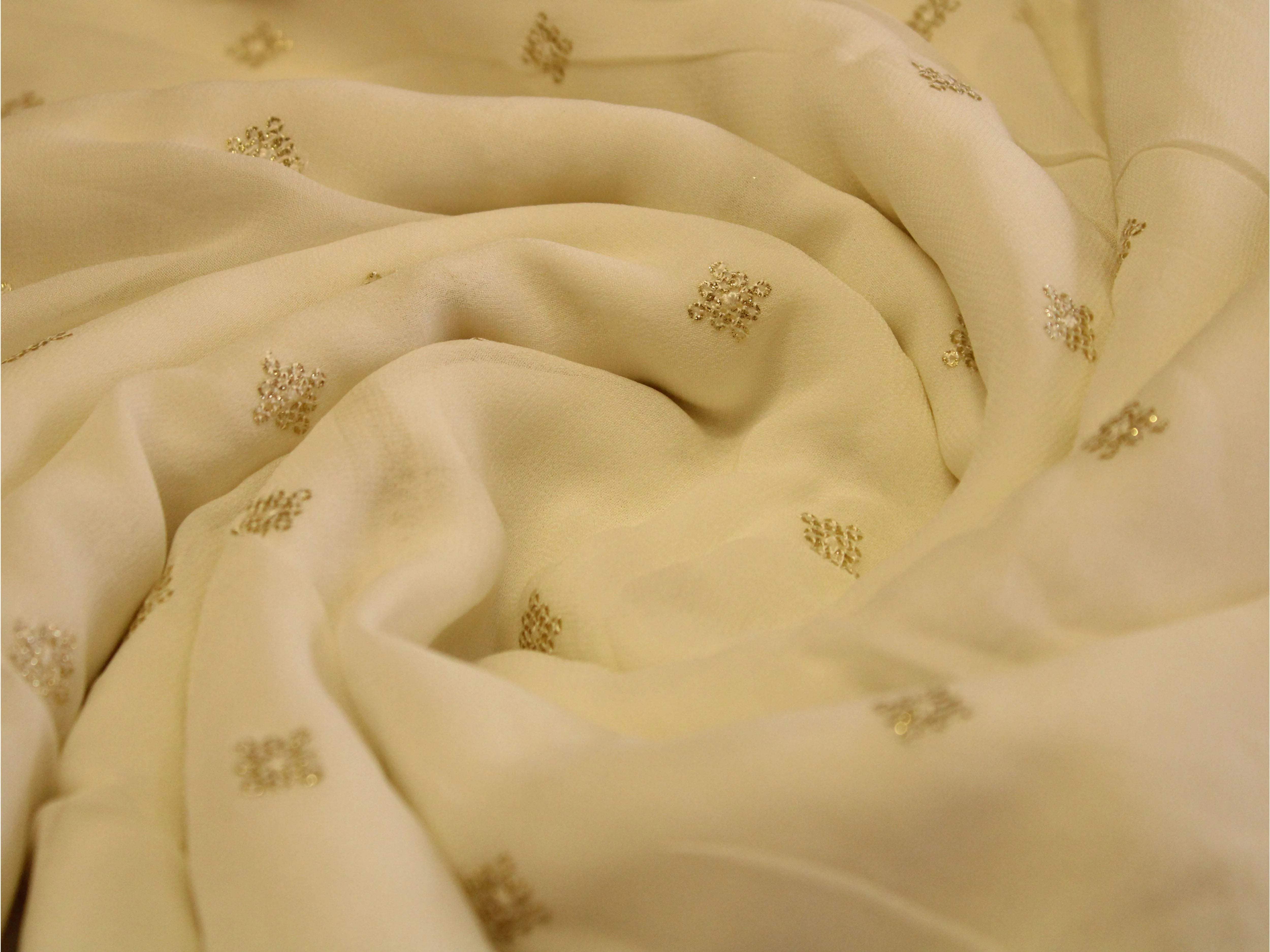 Bemberg Georgette Buti Work Fabric - White Dyeable - M'Foks