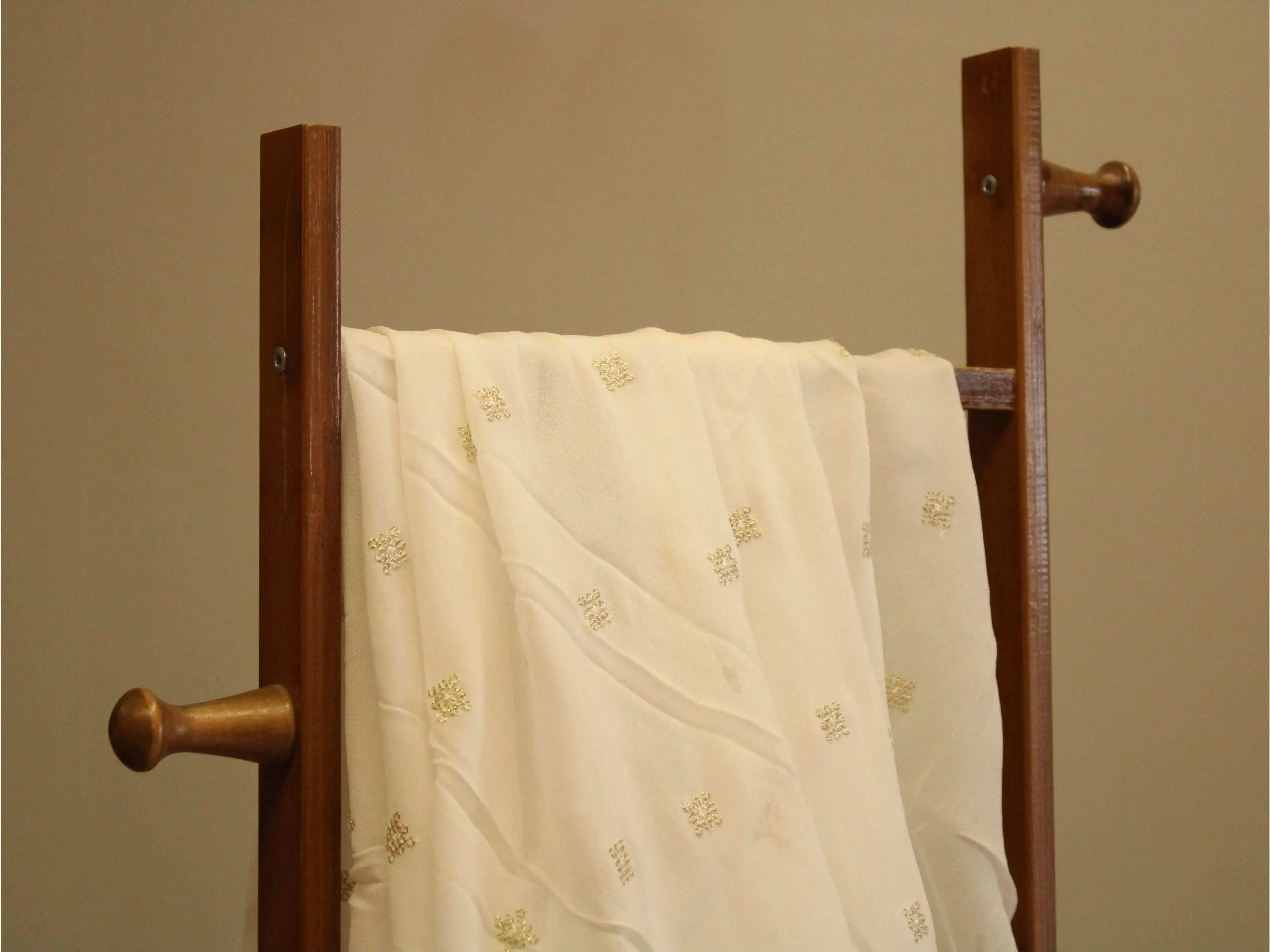 Bemberg Georgette Buti Work Fabric - White Dyeable - M'Foks