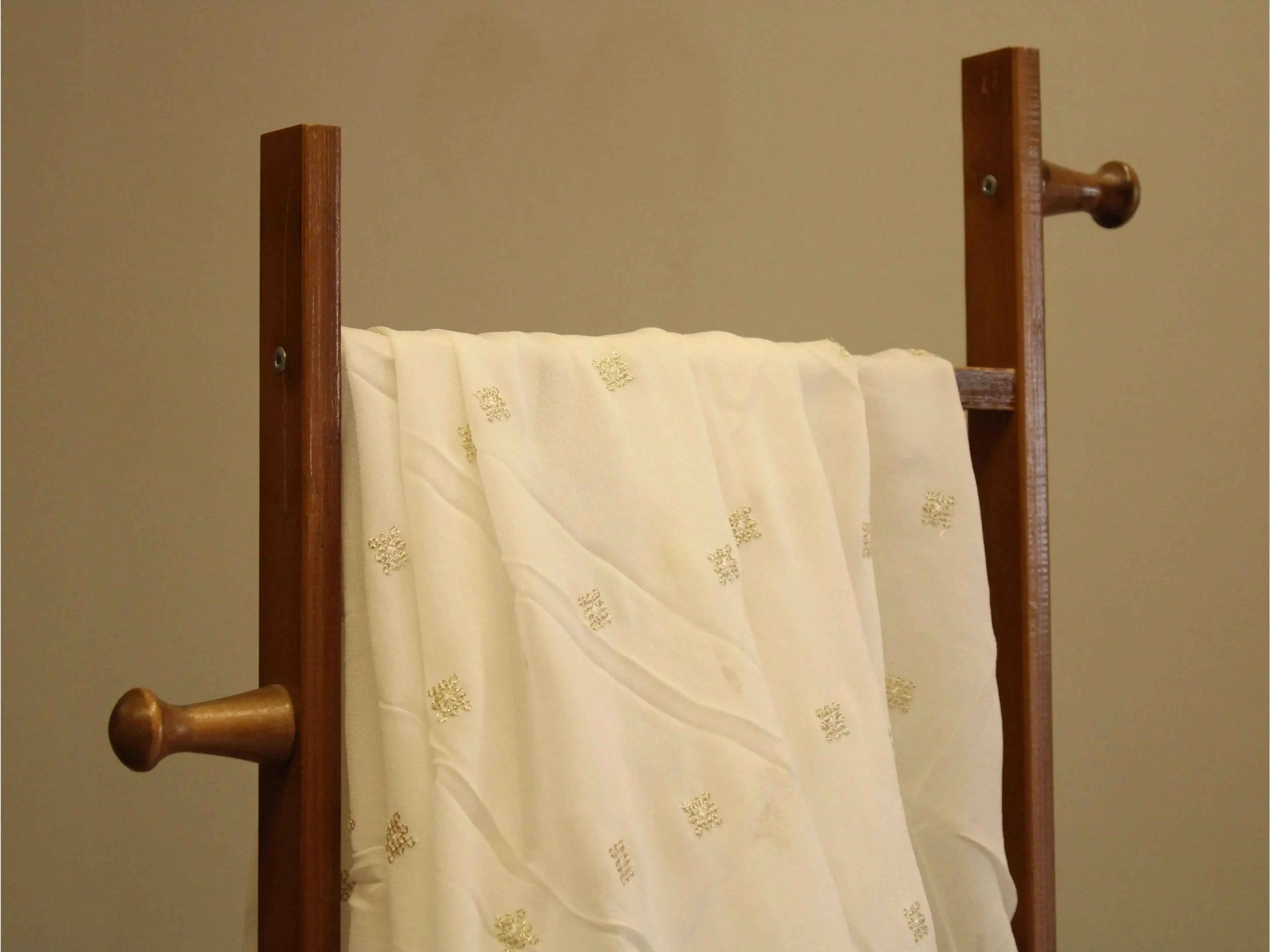 Bemberg Georgette Buti Work Fabric - White Dyeable