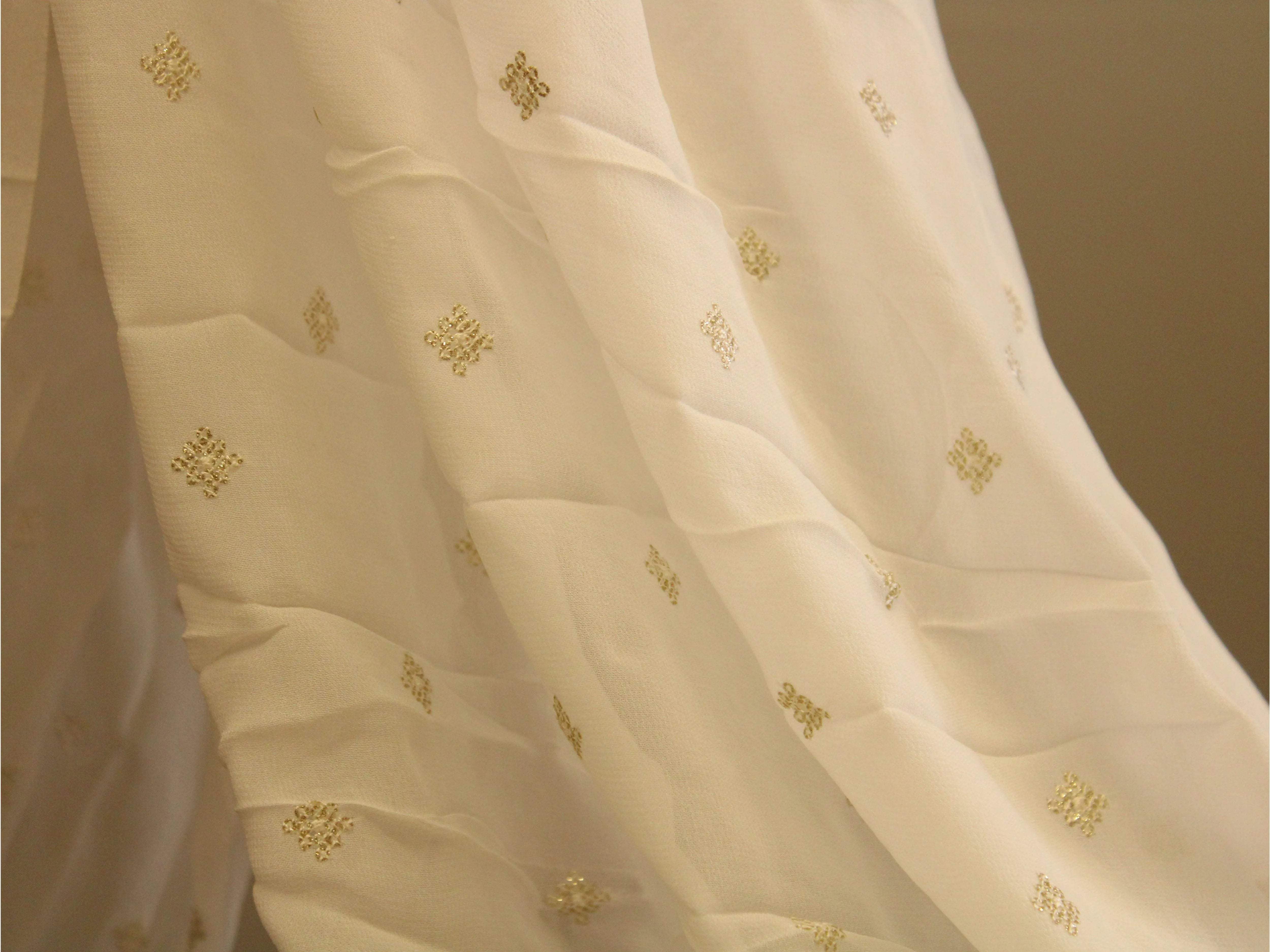 Bemberg Georgette Buti Work Fabric - White Dyeable - M'Foks