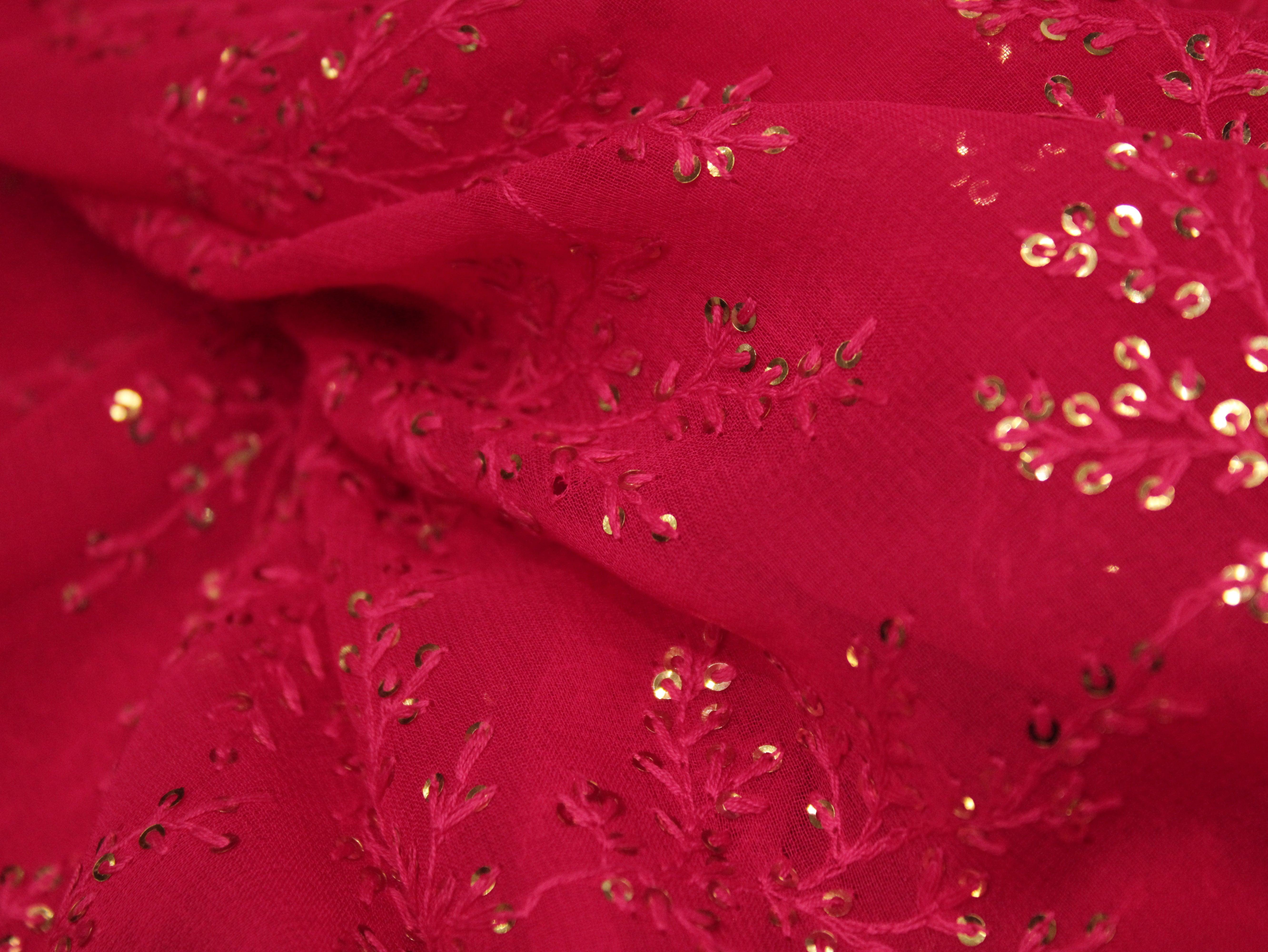 Bemberg Georgette Lucknawi Thread & Sequin Work Fabric - Rani - M'Foks