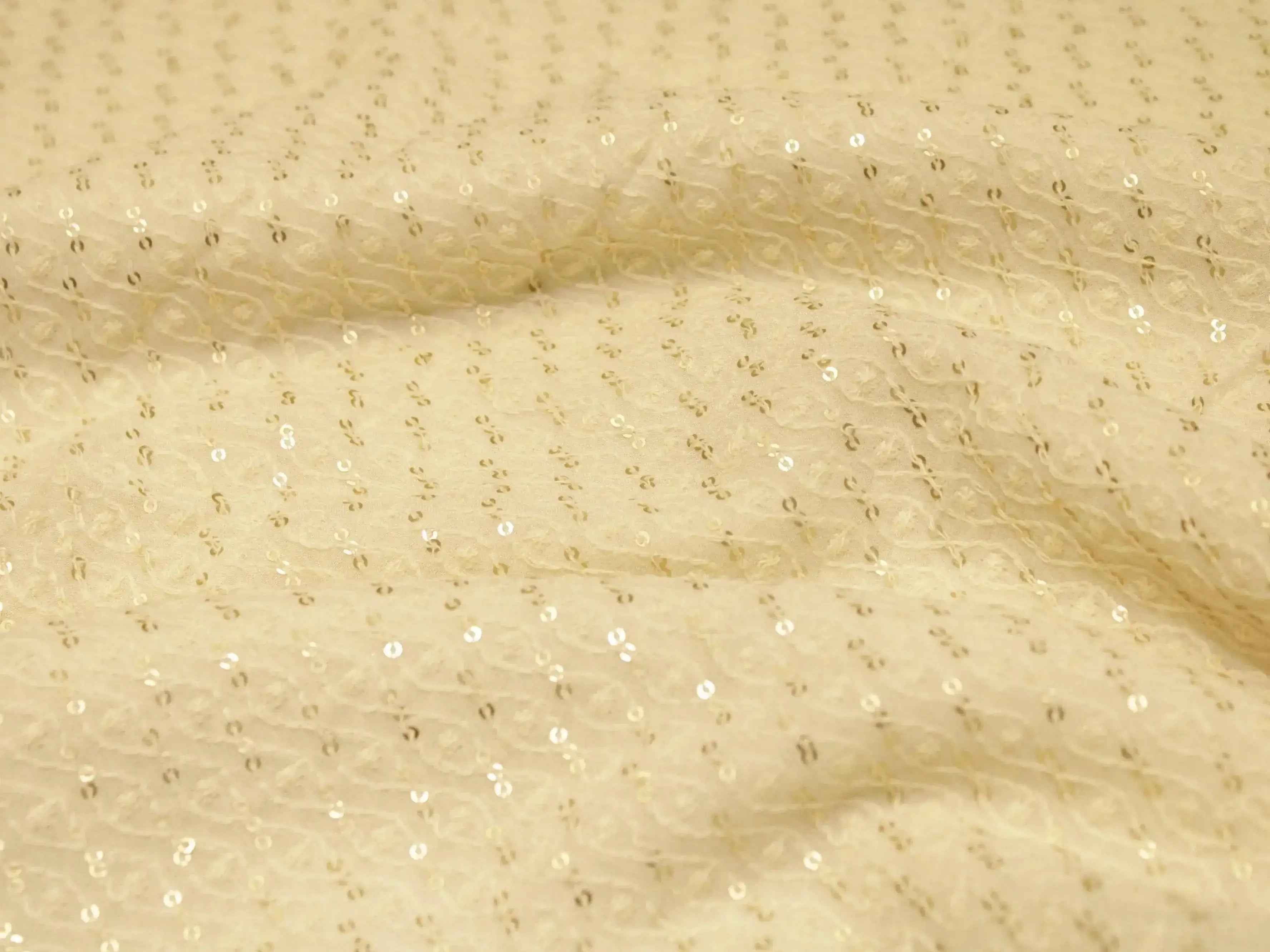 Bemberg Georgette Lucknawi Thread & Sequin Work Fabric - White Dyeable