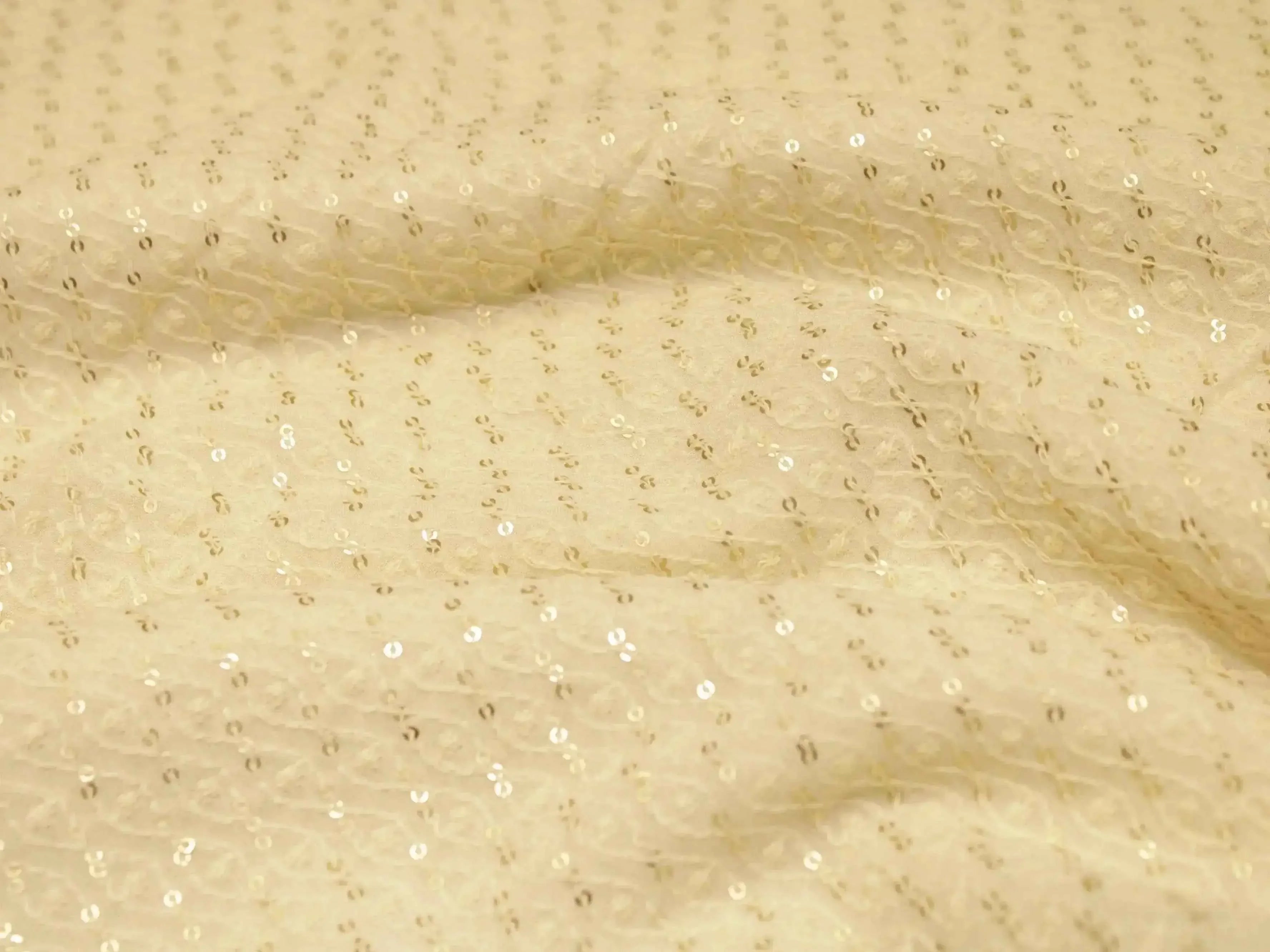 White Bemberg Georgette fabric with Lucknowi thread and sequin embroidery, dyeable