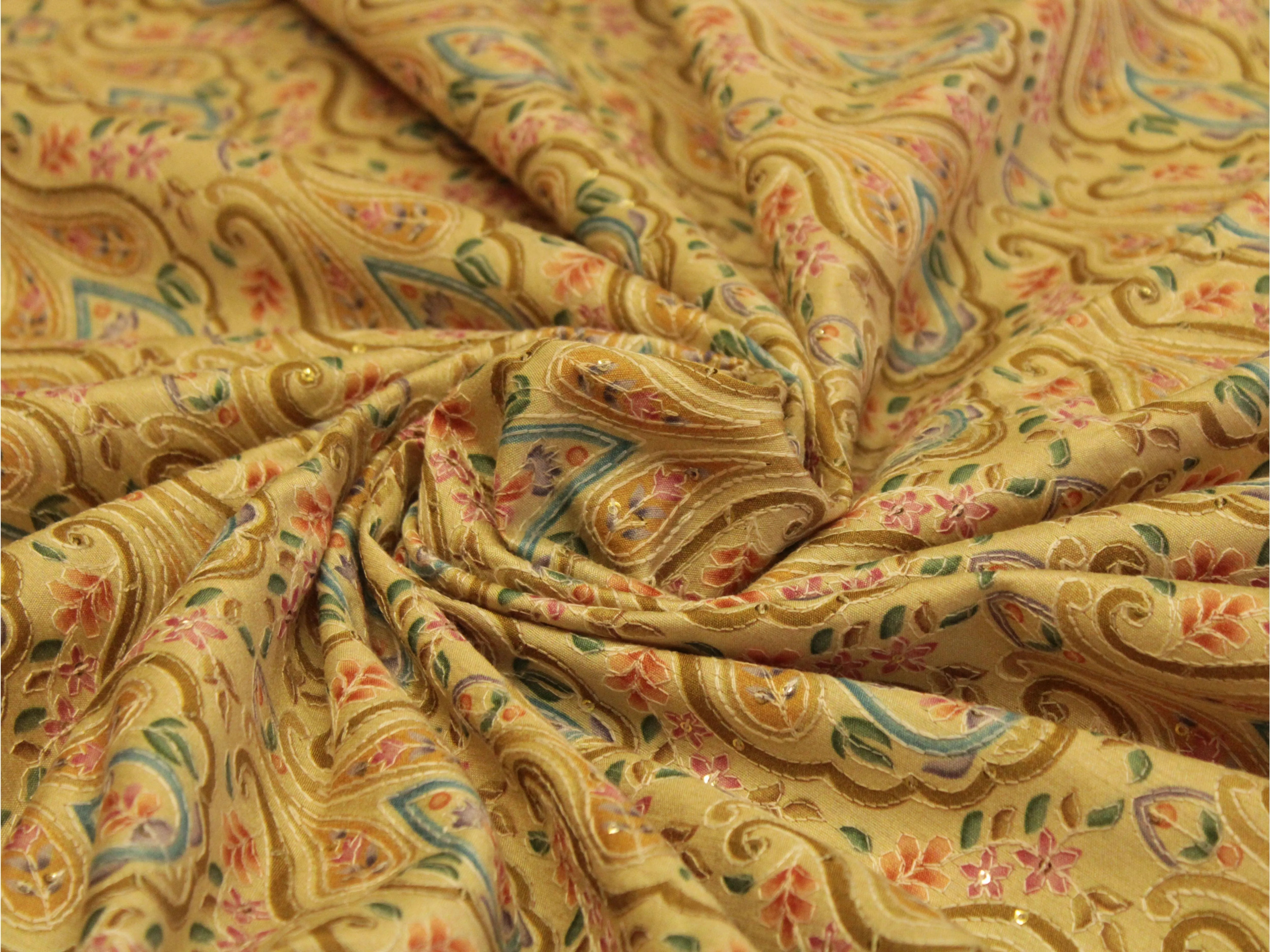 Canvas : Silk Digital Print Fabric - Beige - M'Foks