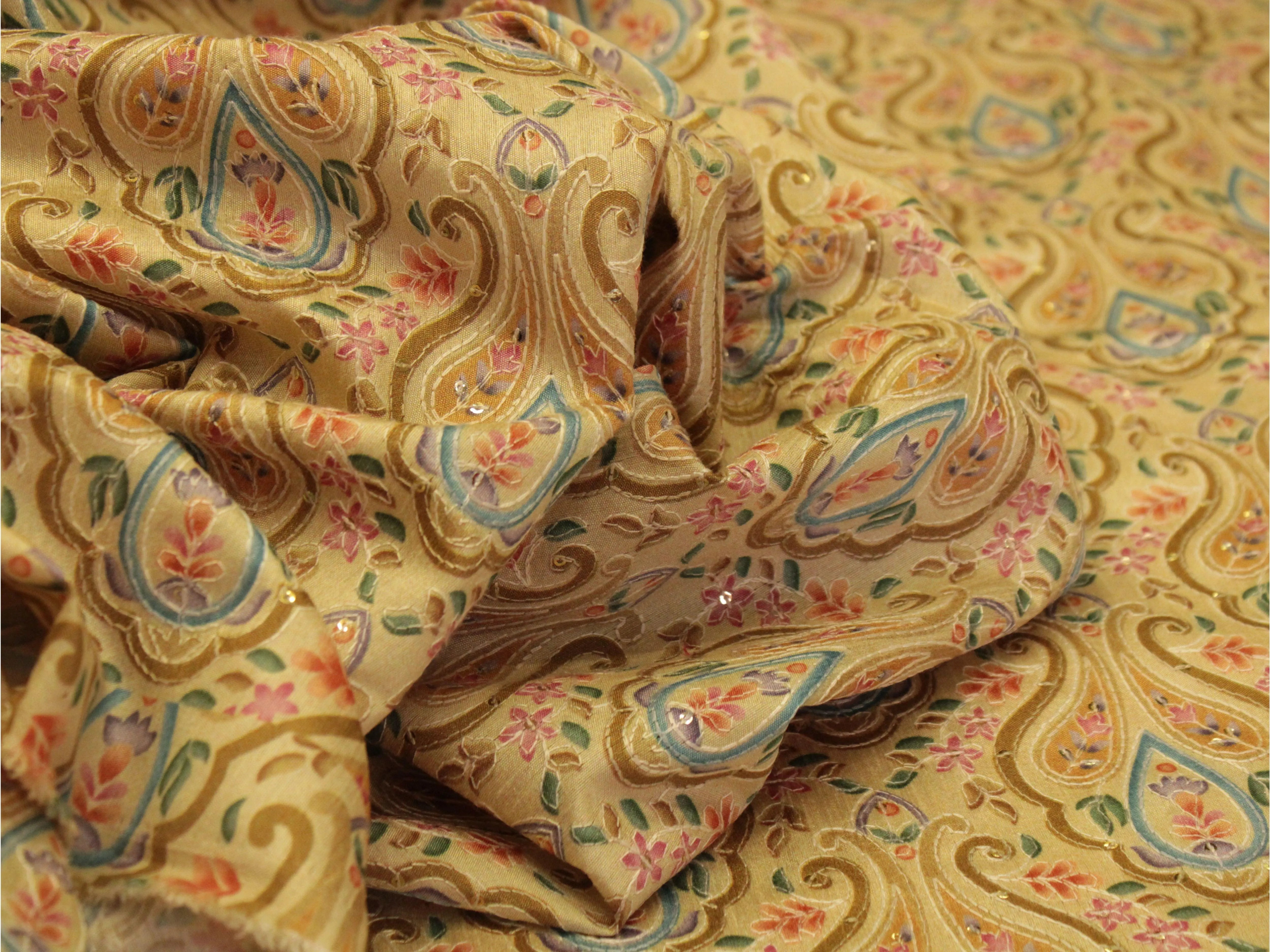 Canvas : Silk Digital Print Fabric - Beige - M'Foks