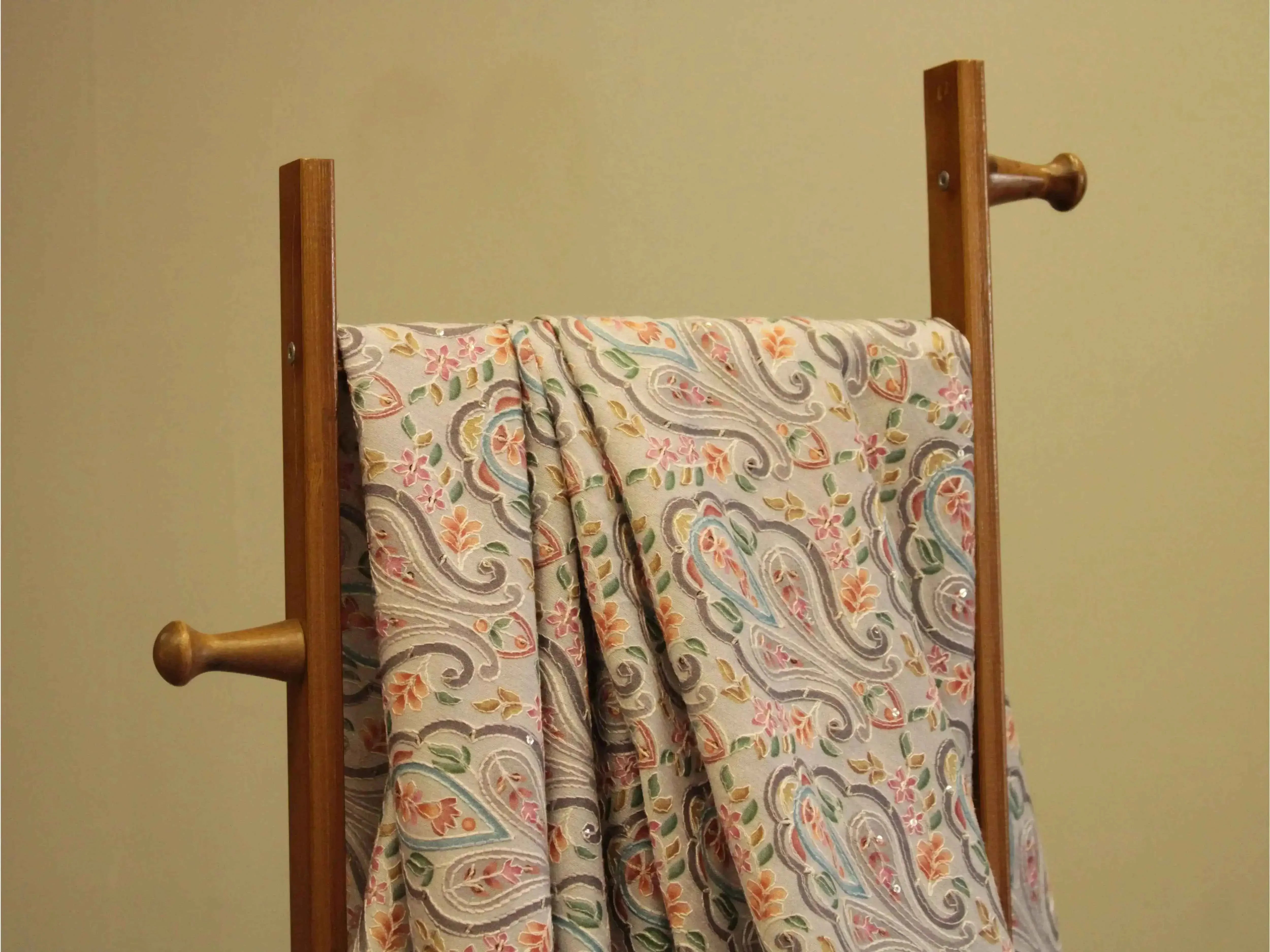 Woven Silk Digital Print Thread & Sequin Fabric