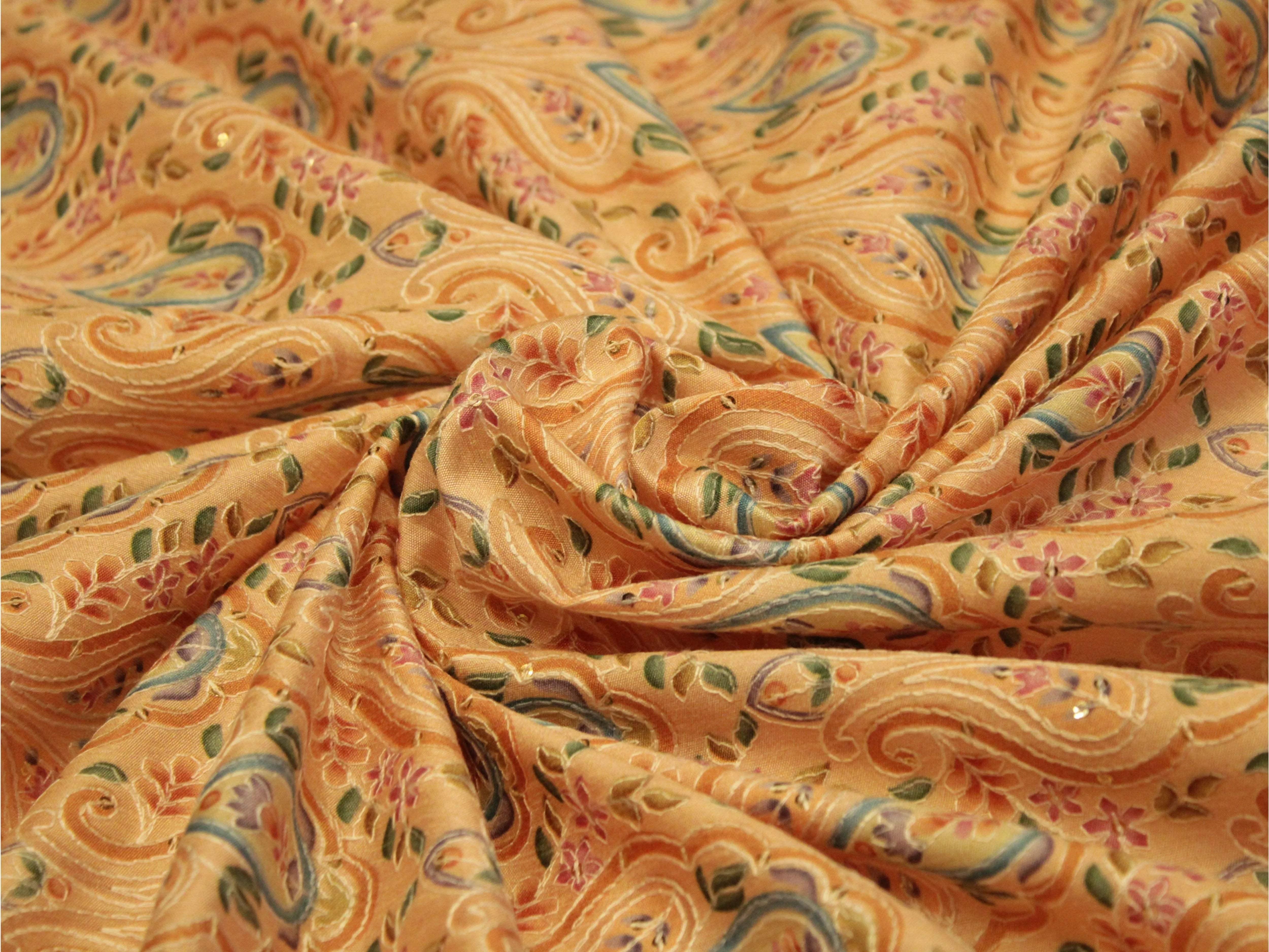 Woven Silk Digital Print Thread & Sequin Fabric