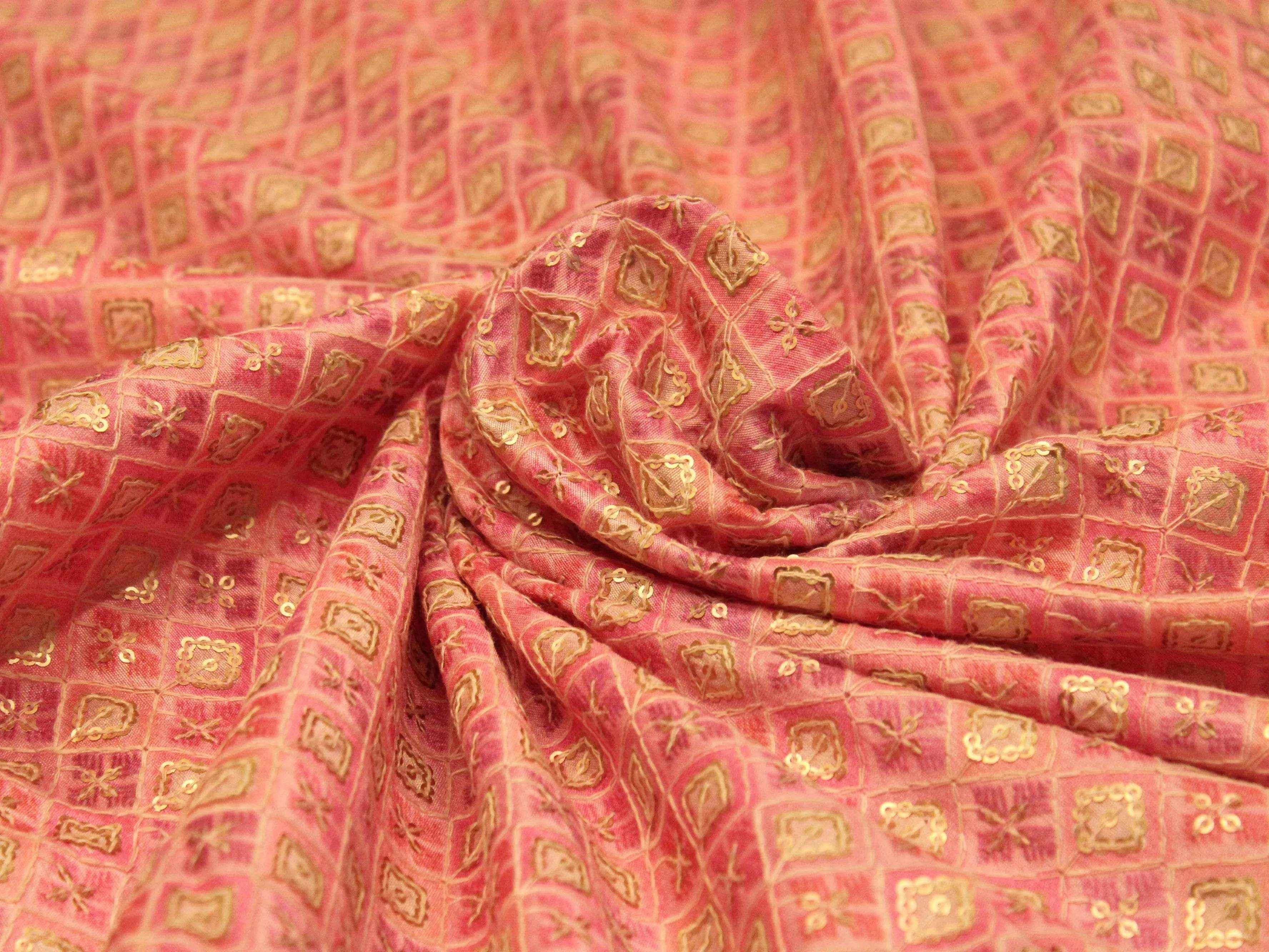 Woven Silk Digital Print Thread & Sequin Fabric