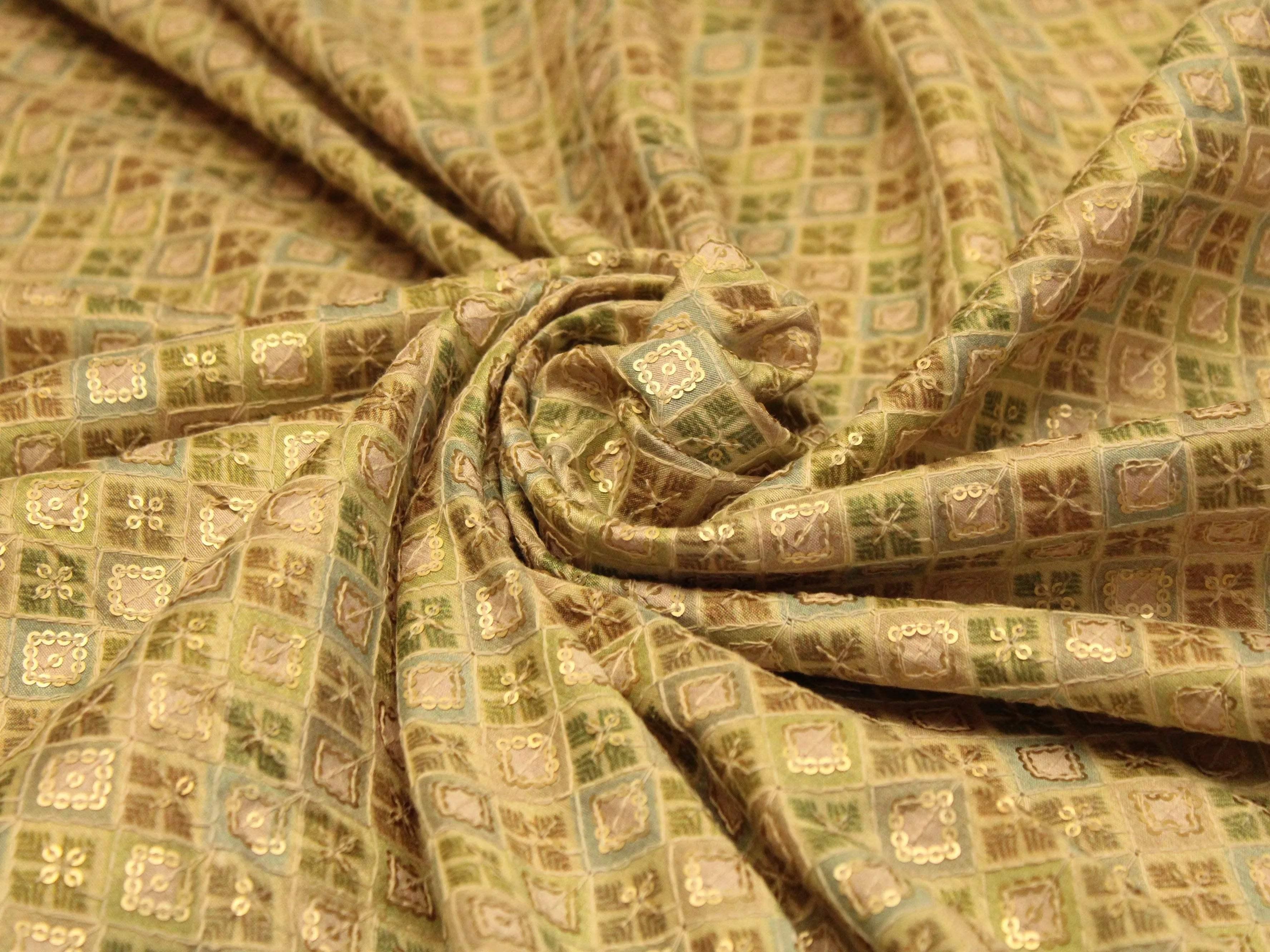 Woven Silk Digital Print Thread & Sequin Fabric