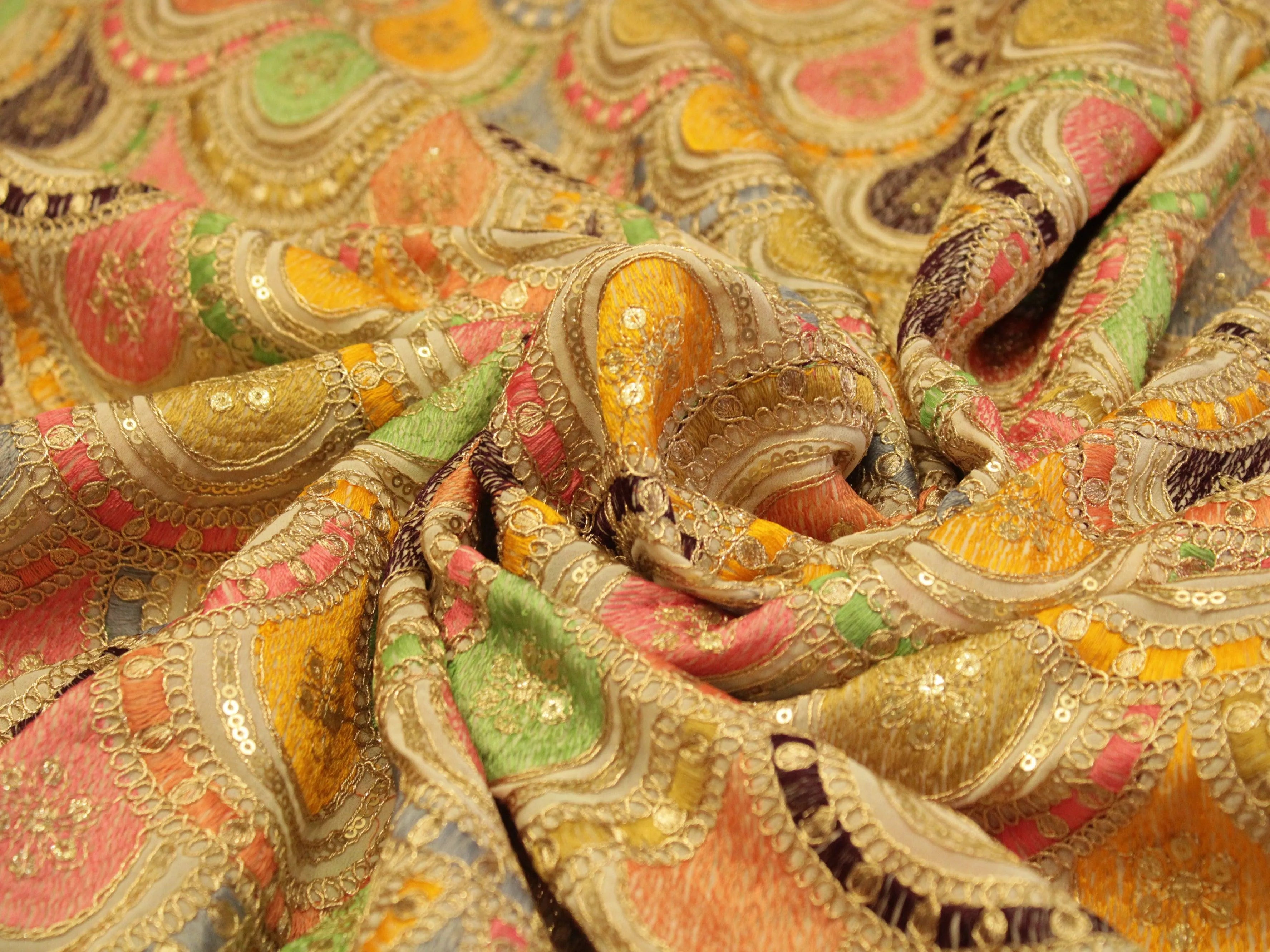 Celestial Threads: Georgette Multi Thread Work Fiesta fabric by M'Foks - M'Foks